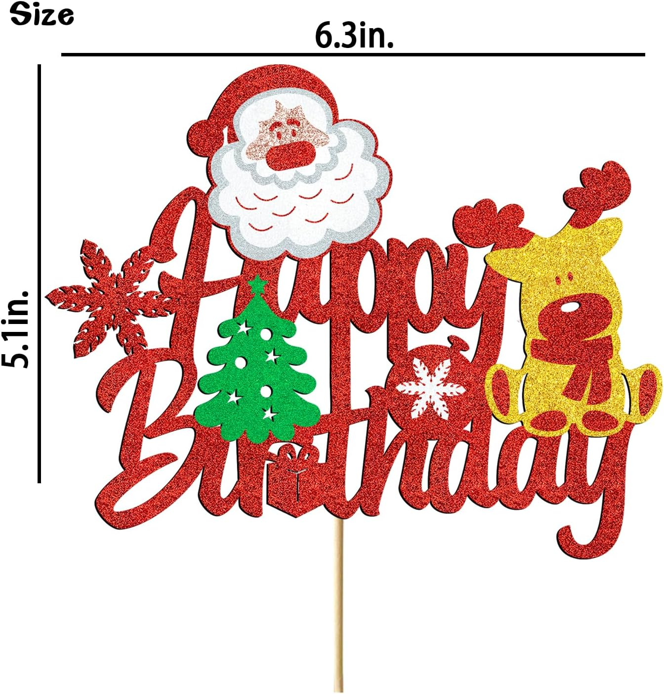 Biird Christmas Cake Topper Christmas Cake Decorations Birthday Cake Decorations with Glitter Christmas Tree Deer Santa Claus Cake Pick Decorations for Xmas Theme Happy New Year Party Supplies