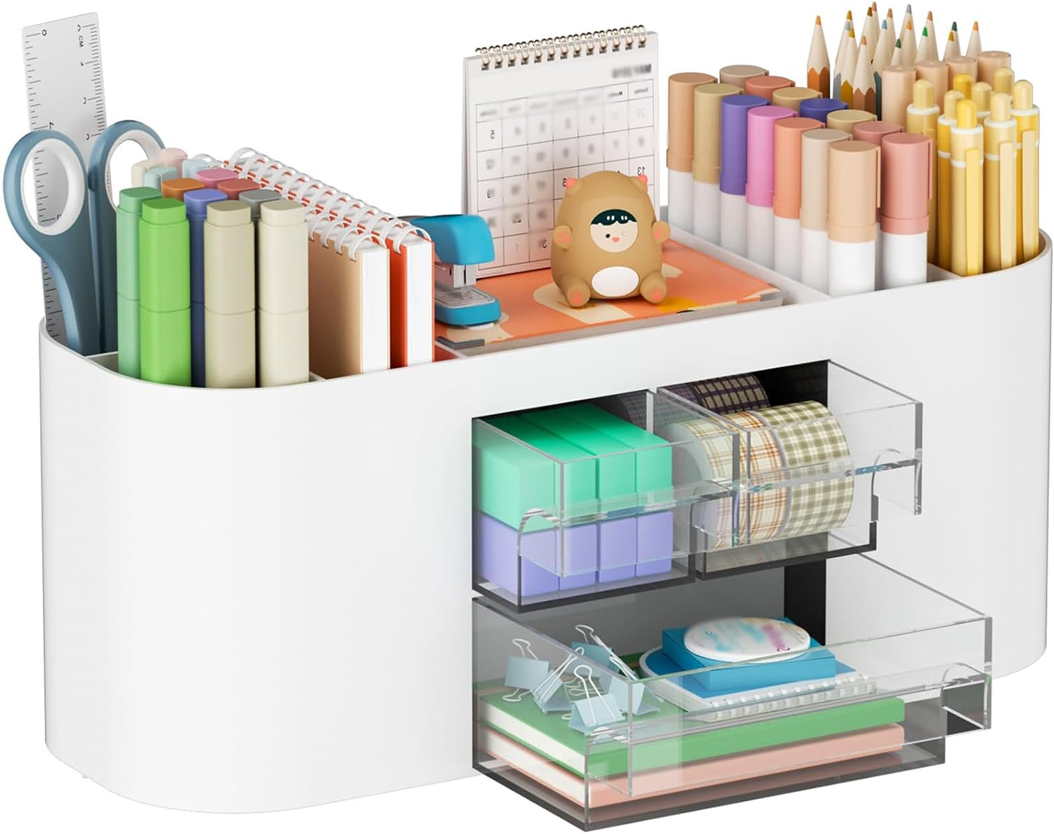 Pen Organizer with 3 Drawer, Desk Organizer, Plastic Desktop Pen Pencil Cardholder Storage Box for Desk, Cute Desk Accessories image number 1