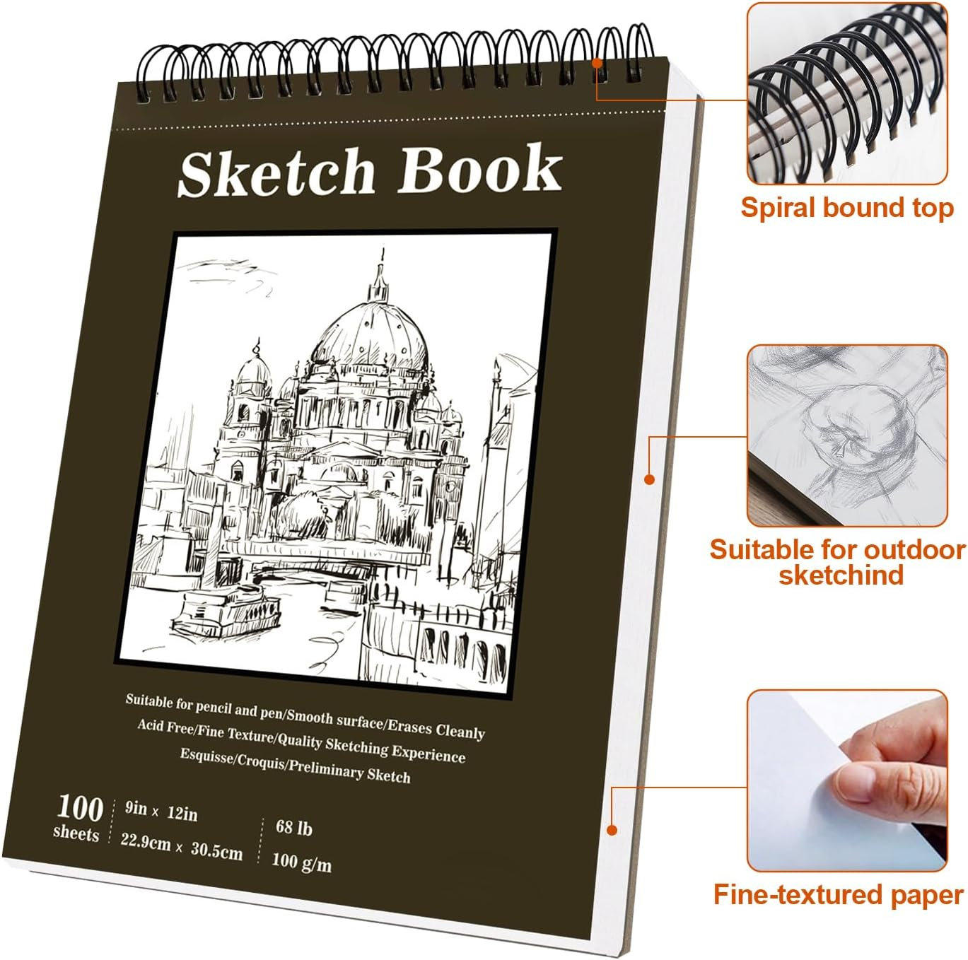 COZY CORE Spiral Bound Sketchbook, 9X12 Inch 100-Sheet (68Lb/100Gsm) Acid-Free Art Paper Pad, Drawing Painting Sketching Writing Notebook for Kids Adults Beginners Artists