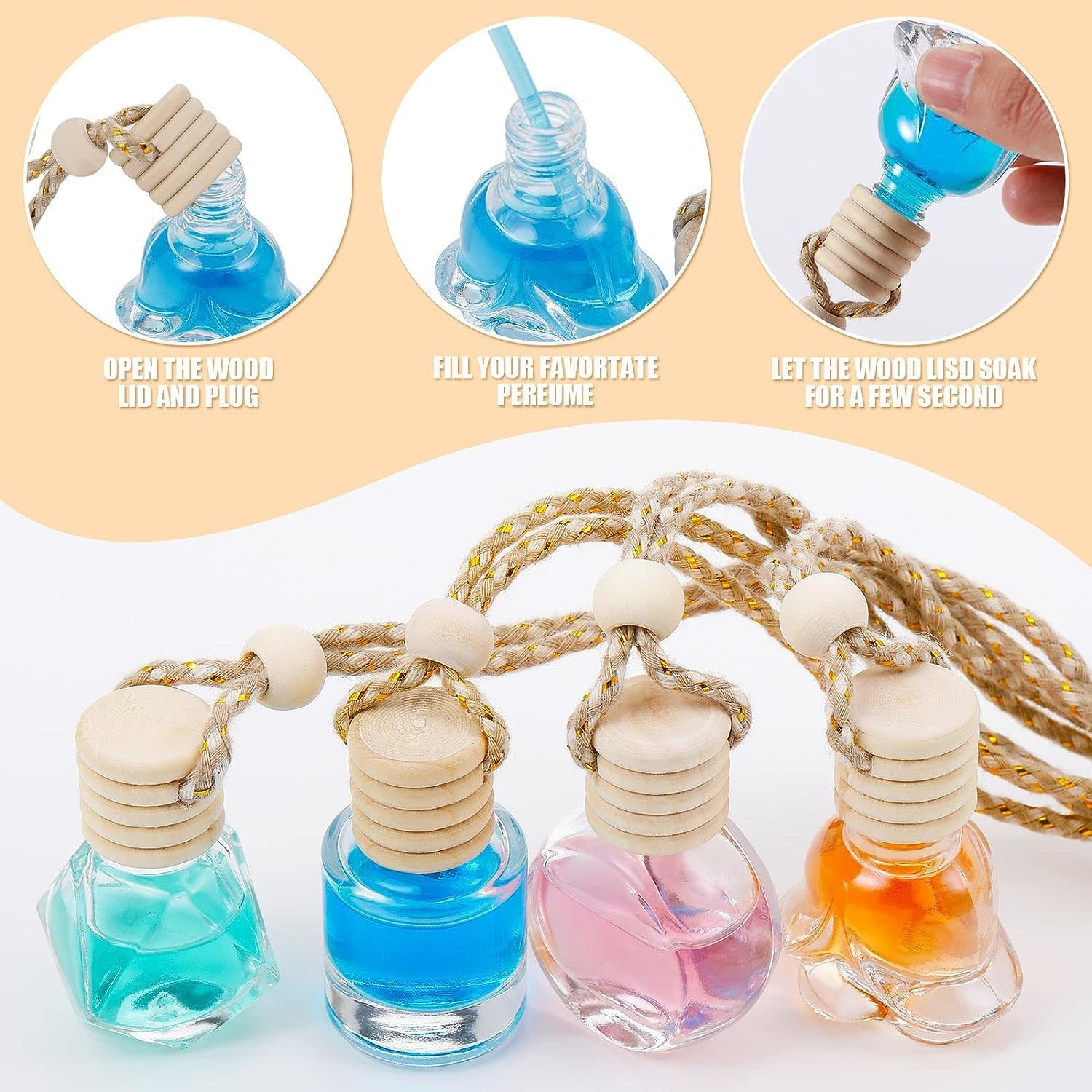 6 Pcs Car Air Freshener Perfume Bottle Empty Bottle Pendant Air Freshener Ornament for Essential Oil Aromatherapy Storage, Empty Refillable Home Car Air Freshener Vials (8Ml) image number 4