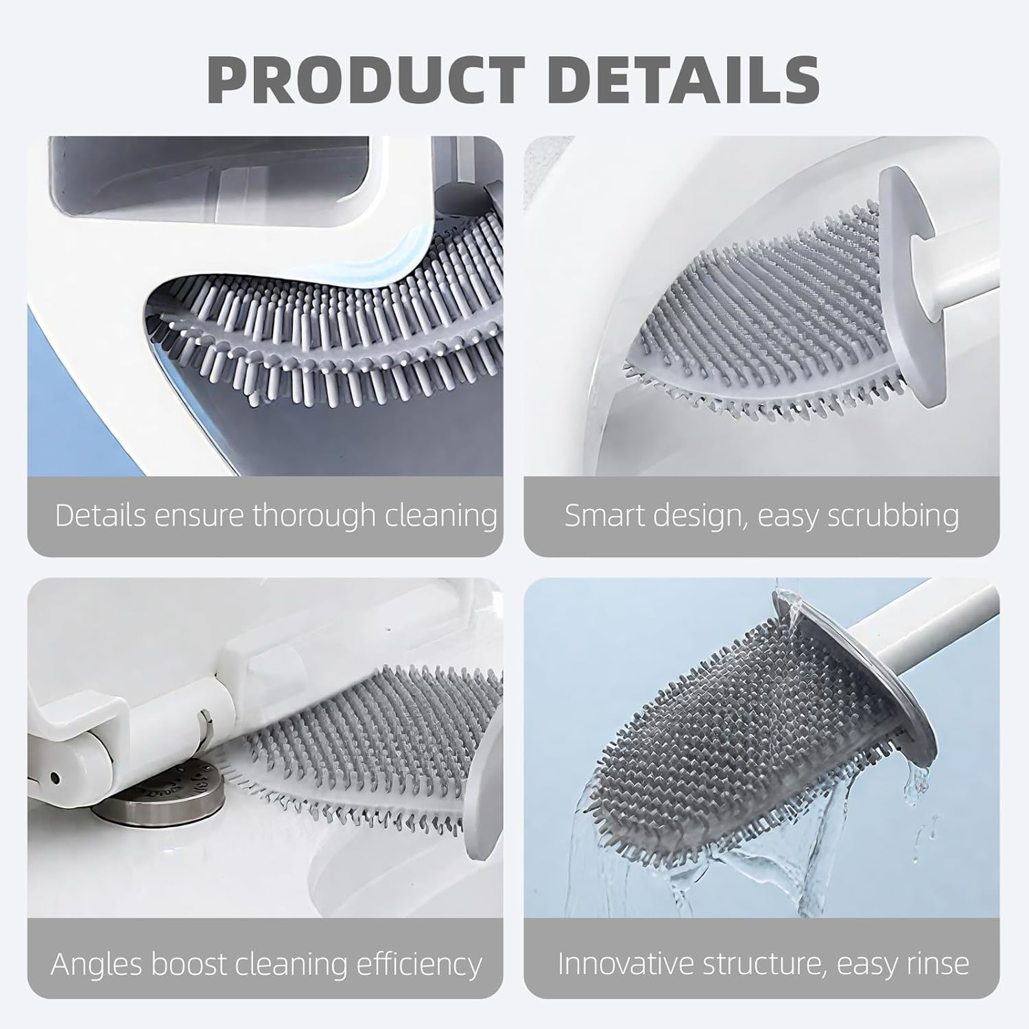 2 Pcs Toilet Brush and Holder Silicone Wall Mounted Toilet Brush for Bathroom, Set of 2 Cleaning Brushes, Flexible TPR Bristles (White)