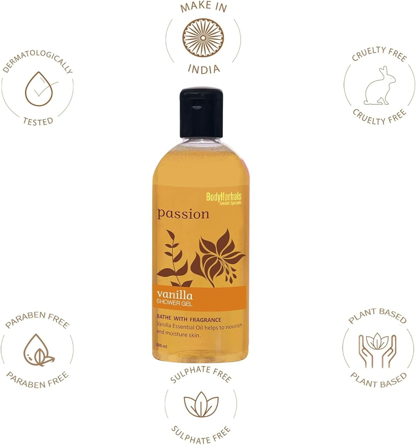 Bodyherbals Passion, Vanilla Shower Gel with Skin Conditioners (200Ml) Beauty, Bath & Shower, Soaps & Body Washes, Body Wash Gels image number 5