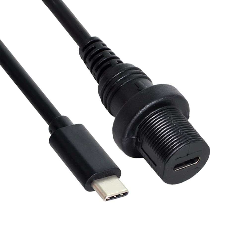 NFHK Waterproof USB-C Type-C USB 3.1 Extension Flush Car Mount Extension Cable for Dashboard Panel - Black Latch Type image number 5