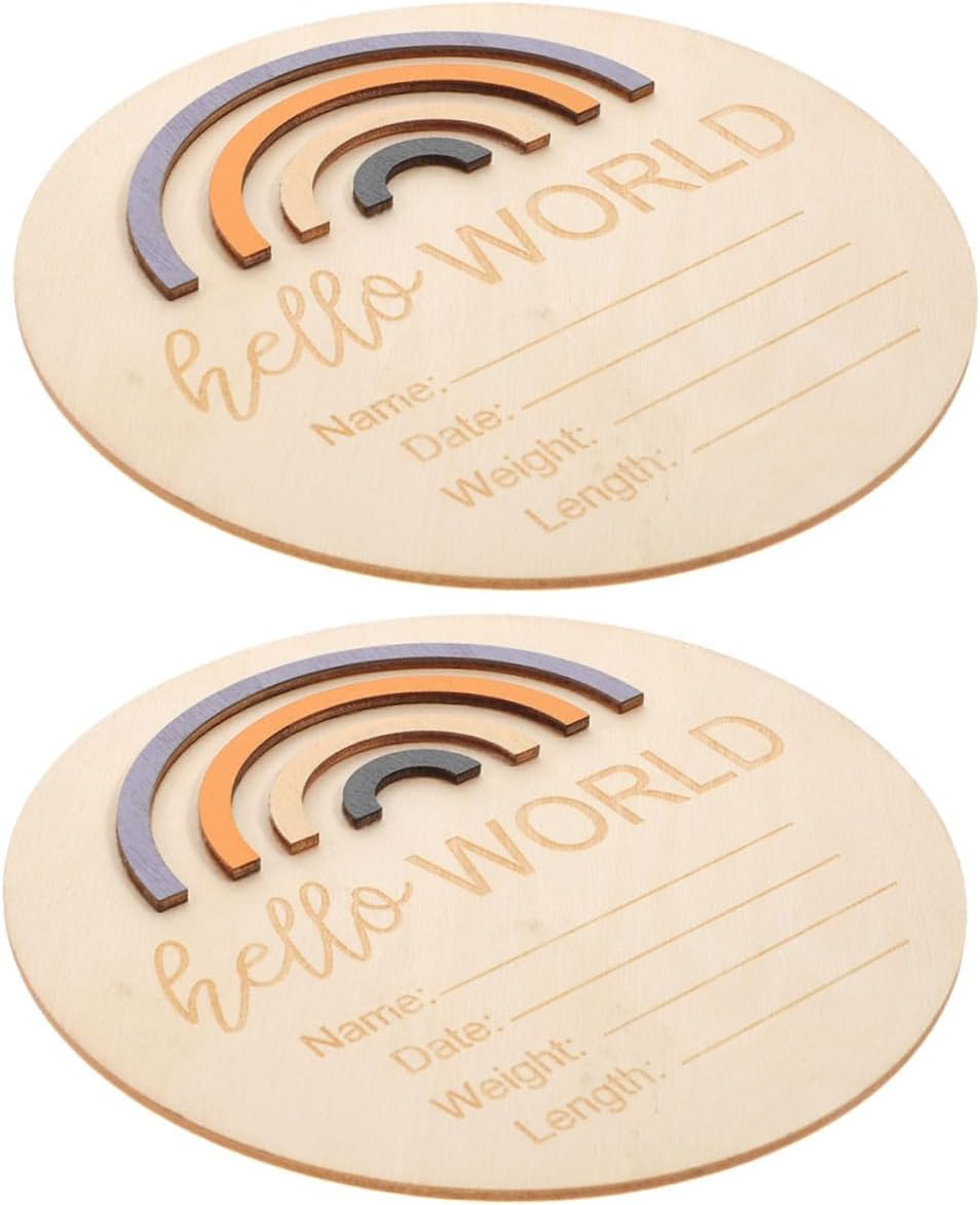 DECHOUS 2 Pcs Wooden Birth Announcement Sign round Newborn Name Plaques with Rainbow Design Durable and Easy to Use for Milestone Photography and Showers Random Color image number 5