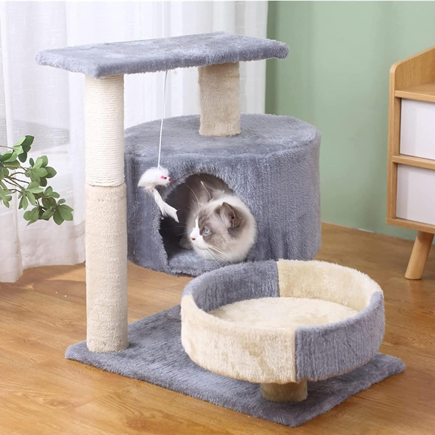 Mumoo Cat 145Cm Cat Tree Kitten Tower Cat Climbing Ladder Sisal Covered Pet Luxury Apartment Furniture for Kittens to Play in the Cat House (Grey) image number 3