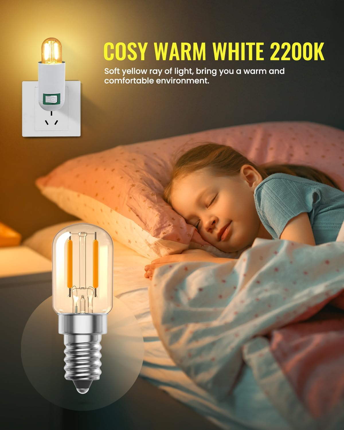 Tobebright 1W E14 LED Bulbs Vintage, Amber Glass E14 LED Filament Bulb, Soft Light Warm White 2200K, SES Small Screw Bulbs, T22 Tubular Glass Bulb, 10W-15W Equivalent, Non-Dimmable, 2 Pack image number 3