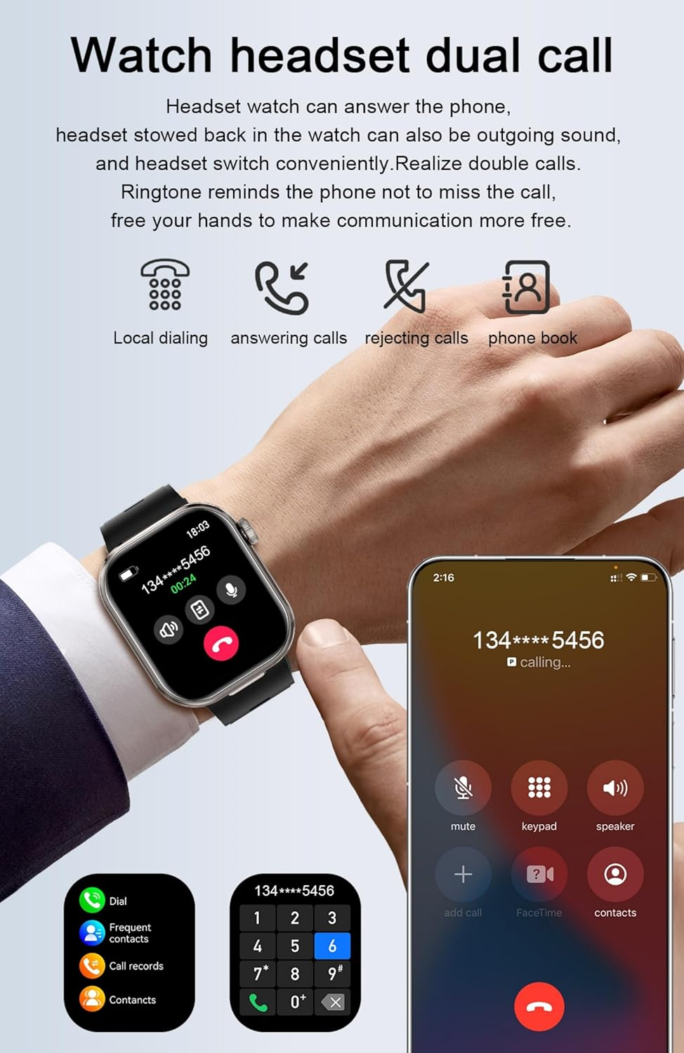 AIEK Smart Watch, Built-In Bluetooth Headphones Heart Rate Sleep Blood Pressure Monitor 2 Inch Touch Display Fitness Watch for Ios Android Smartphone Sports Watch for Men Women (Silver) image number 4