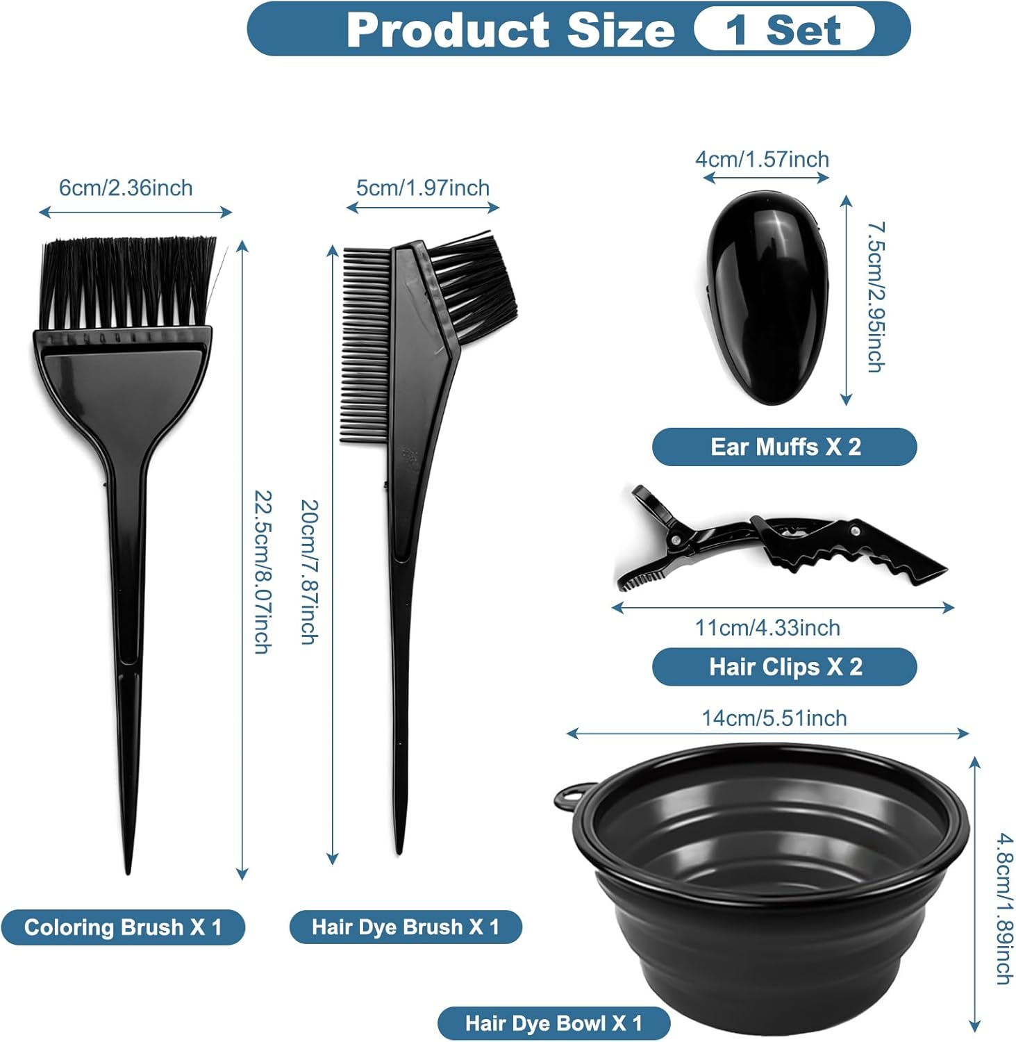 Teccfly Hair Coloring Kit, 6-Piece Hair Dye Mixing Bowl Kit with Applicator Dye & Comb, Mixing Bowl Tint Tool Earmuffs Salon Hair Clips &ndash; Ideal for Home & Salon Hair Coloring​ image number 3