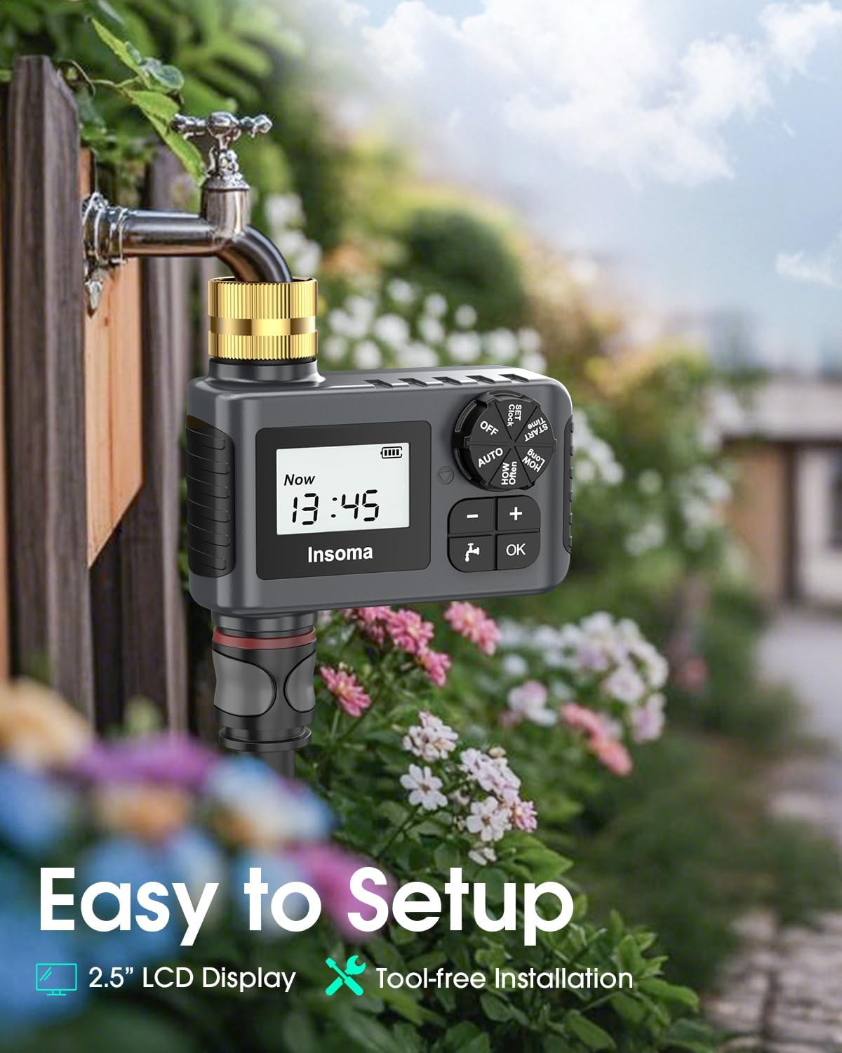 Water Timer for Outdoor Garden Hose, Hose Timer with Rain Delay/Manual Mode, Automatic Drip Irrigation Controller System for Lawn Yard Garden Watering image number 1