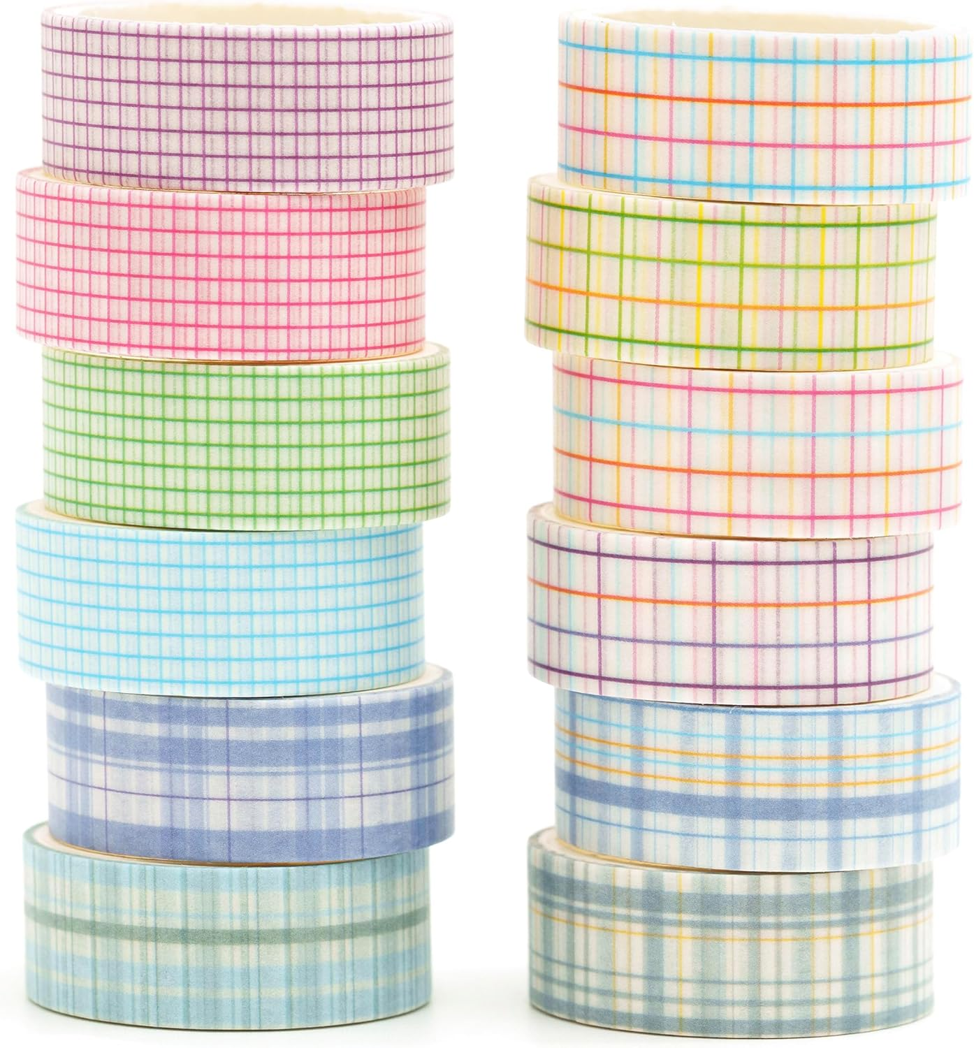 Songdao 12 Rolls Grid Washi Tape Set Plaid Arts Adhesive Tapes Basic Patterns Decorative Masking Tape Sets for Craft, Kids, Scrapbook, DIY, Gift Wrapping (Style One)