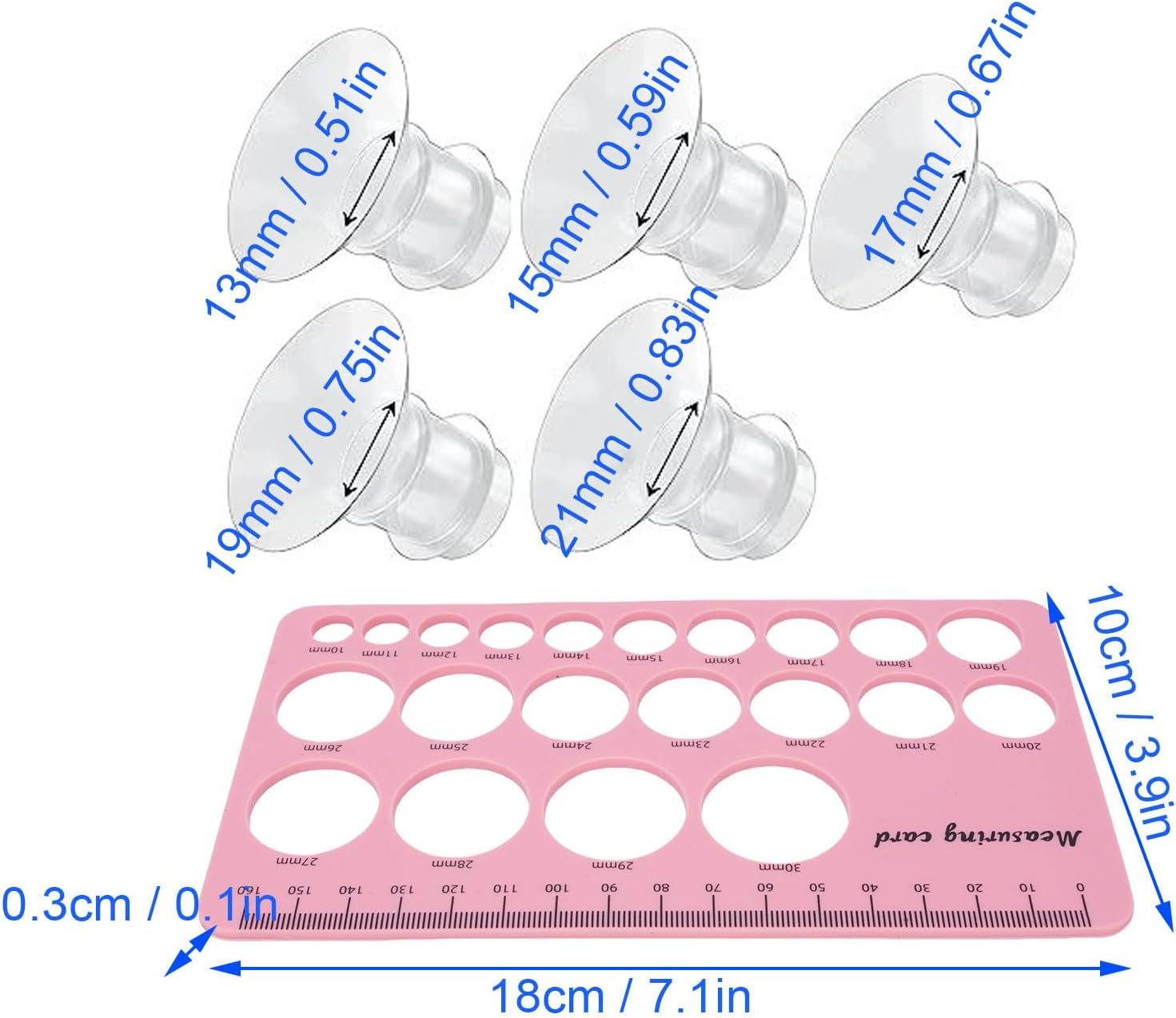 Flange Sizing Kit, 10PCS Soft Silicone Flange Inserts 13/15/17/19/21Mm & Nipple Measurement Ruler Tool for 24Mm Most Pumps, Breastfeeding Essentials for Moms image number 3