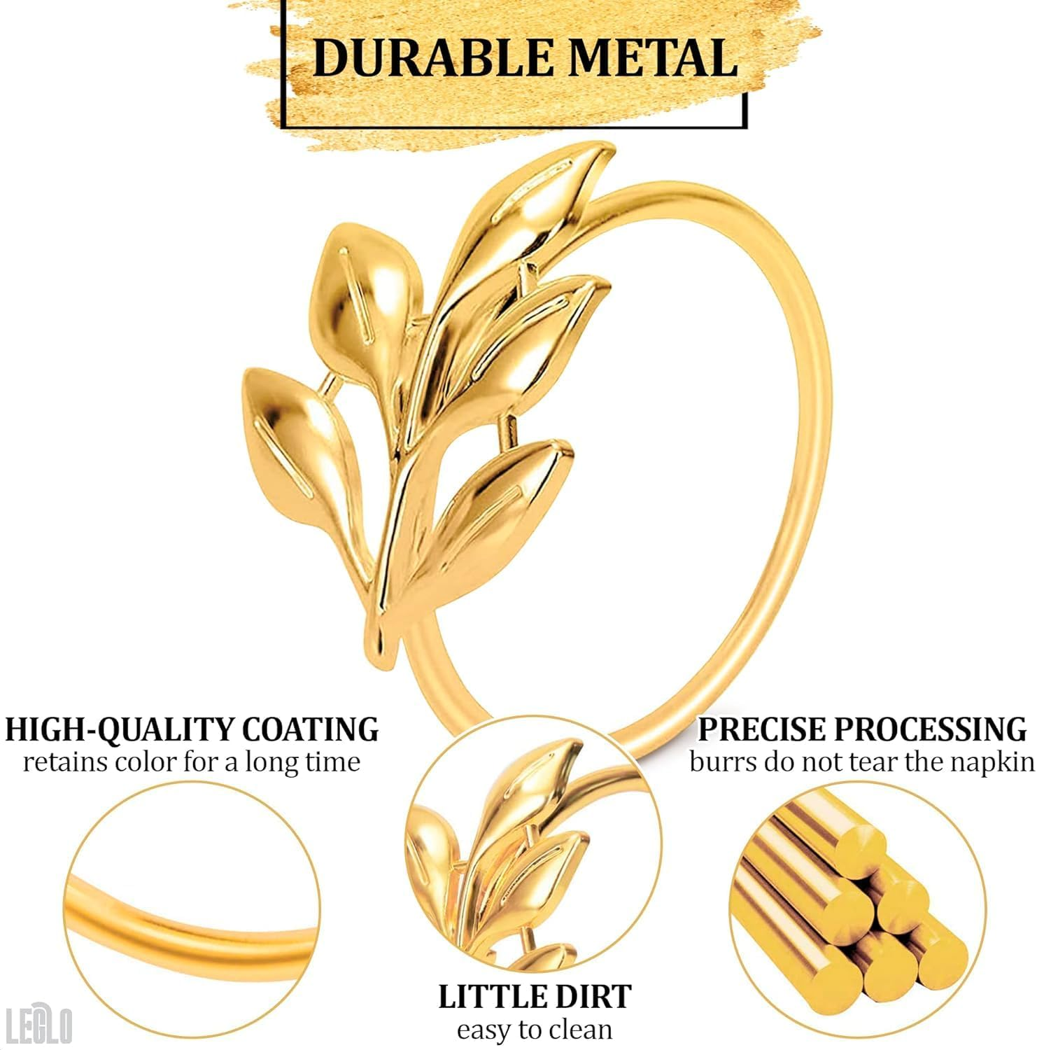 20Pcs Napkin Rings, Leaf Gold Napkin Rings Set for Table Napkins, Home Decor for Cloth Napkins, Stylish Gold Napkin Holder, Kitchen Decor and Wedding Decorations image number 4