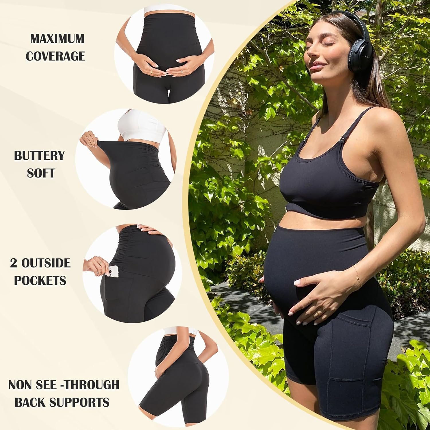 GROTEEN 3 Pack Women'S Maternity Shorts over Belly with Pockets - 8'' High Waisted Workout Yoga Pregnancy Biker Shorts image number 3