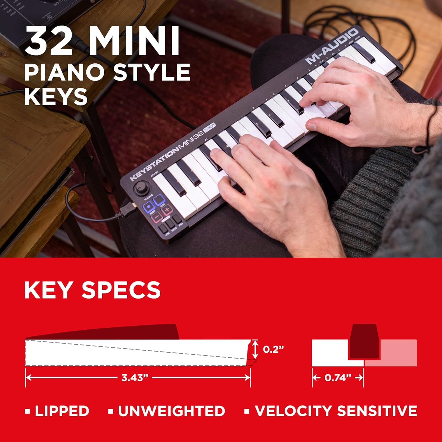 M-Audio Keystation Mini 32 MK3 - USB MIDI Keyboard Controller with 32 Velocity Sensitive Mini Keys and Recording Software Included image number 3