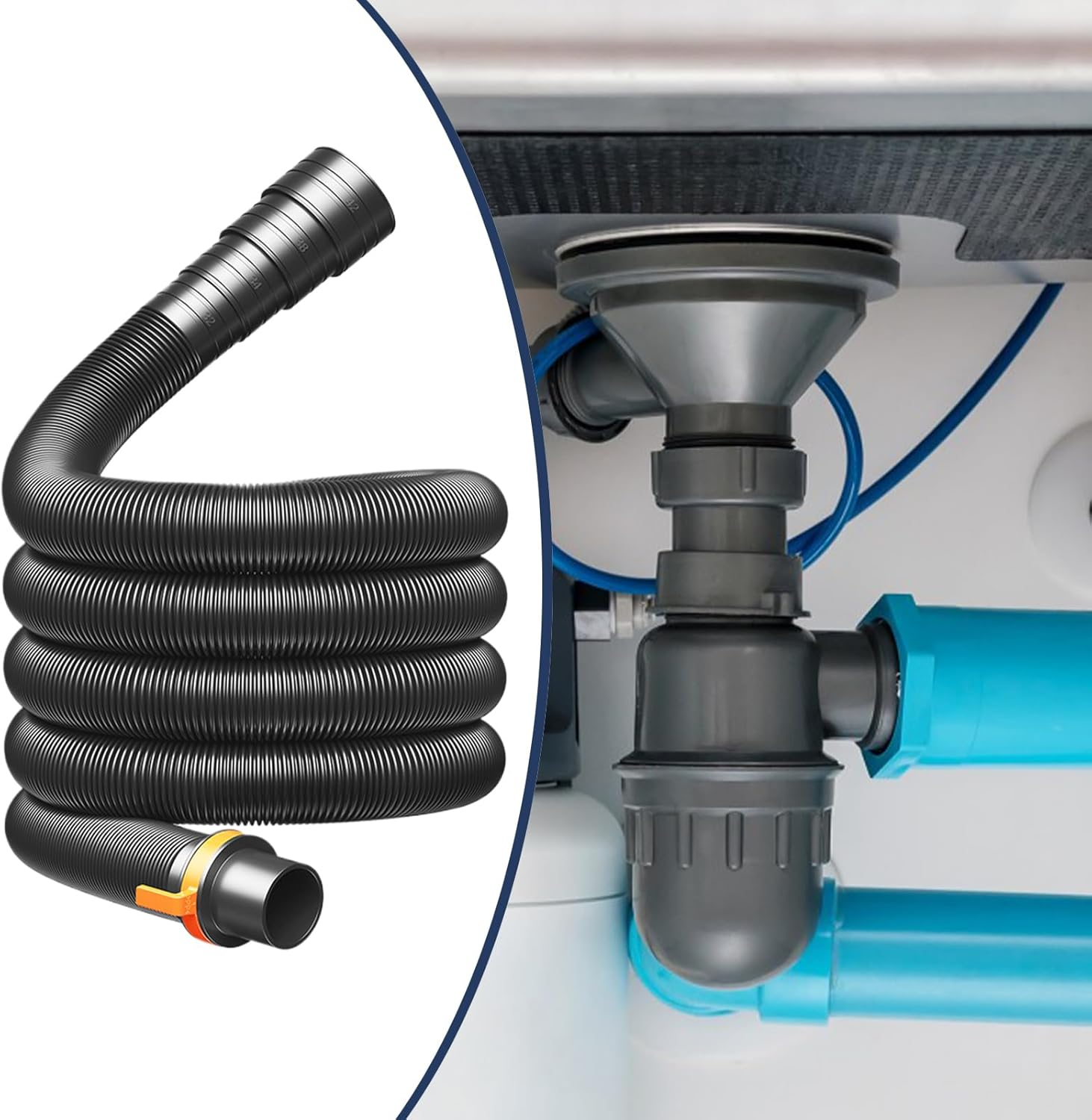 Potable Water Hose - Caravan Waste Pipe | Heavy-Duty Foldable Waste Water Hose for Lawn, RV, Outdoors, Travel, Marine, Camping image number 5