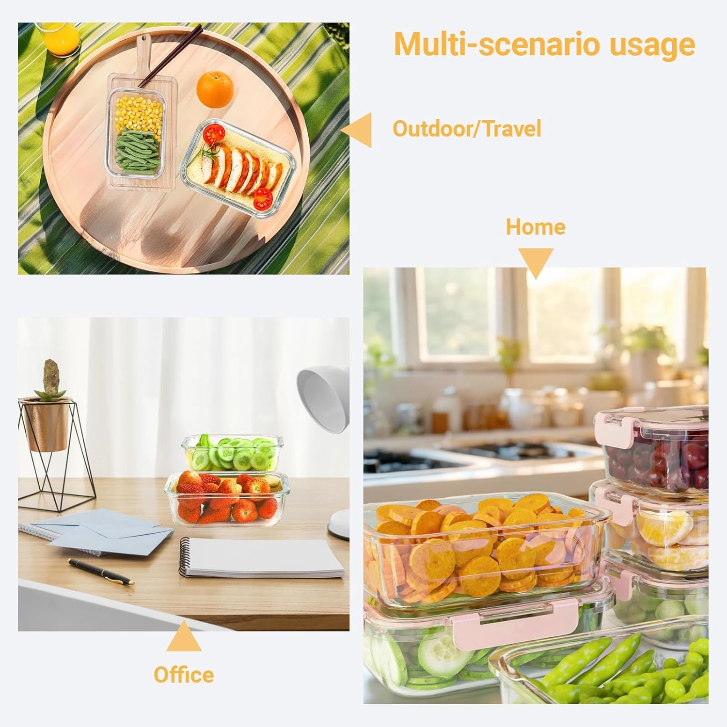 Anowker 10 Pack Glass Food Storage Containers with Snap Lock Leakproof Lids，Lunch Box Glass Meal Prep Container for Kitchen Storage image number 3