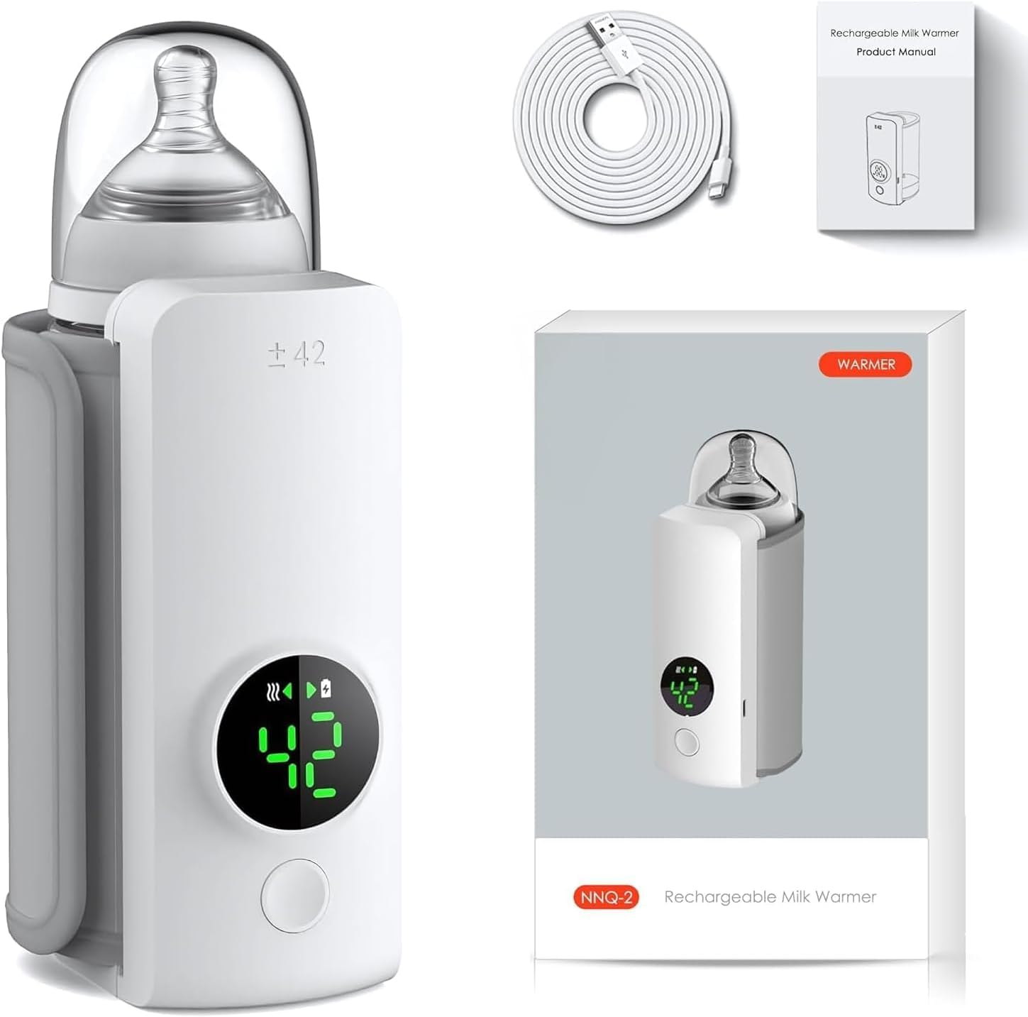 Portable Baby Bottle Warmer with 6-Speed Temperature Control, USB Rechargeable 6000Mah Built-In Battery, Fast Heating Milk Warmer for Travel & Home Use, Fits Most Bottles (98&deg;F-131&deg;F)