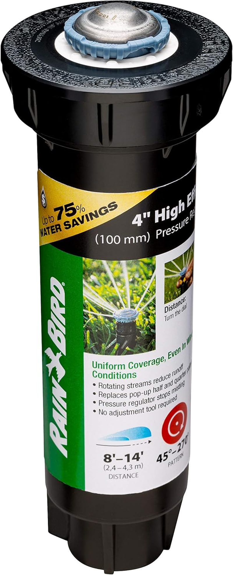 Rain Bird 8SAPROPR Pressure Regulating (PRS) High-Efficiency Pro Rotary Sprinkler, Hand Adjustable 45&deg; - 270&deg; Pattern, 8' - 14' Spray Distance, 4" Pop-Up Height image number 4