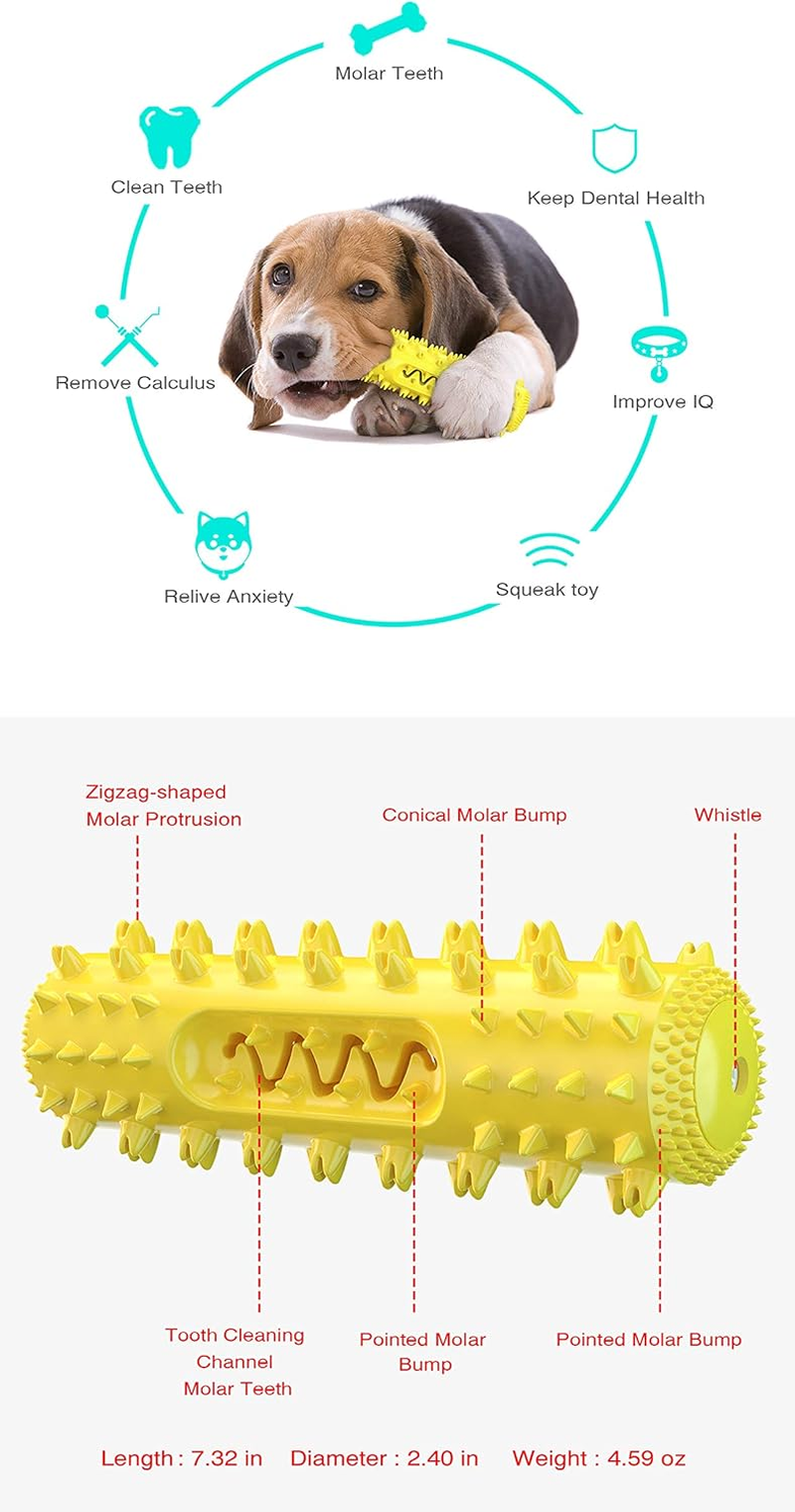 Dog Chew Toys for Aggressive Chewers, Dog Toothbrush Care Cleaning Stick, Puppy Toothing Chew Toy for Small Middle Dog (Yellow) - Lakes Blue image number 4