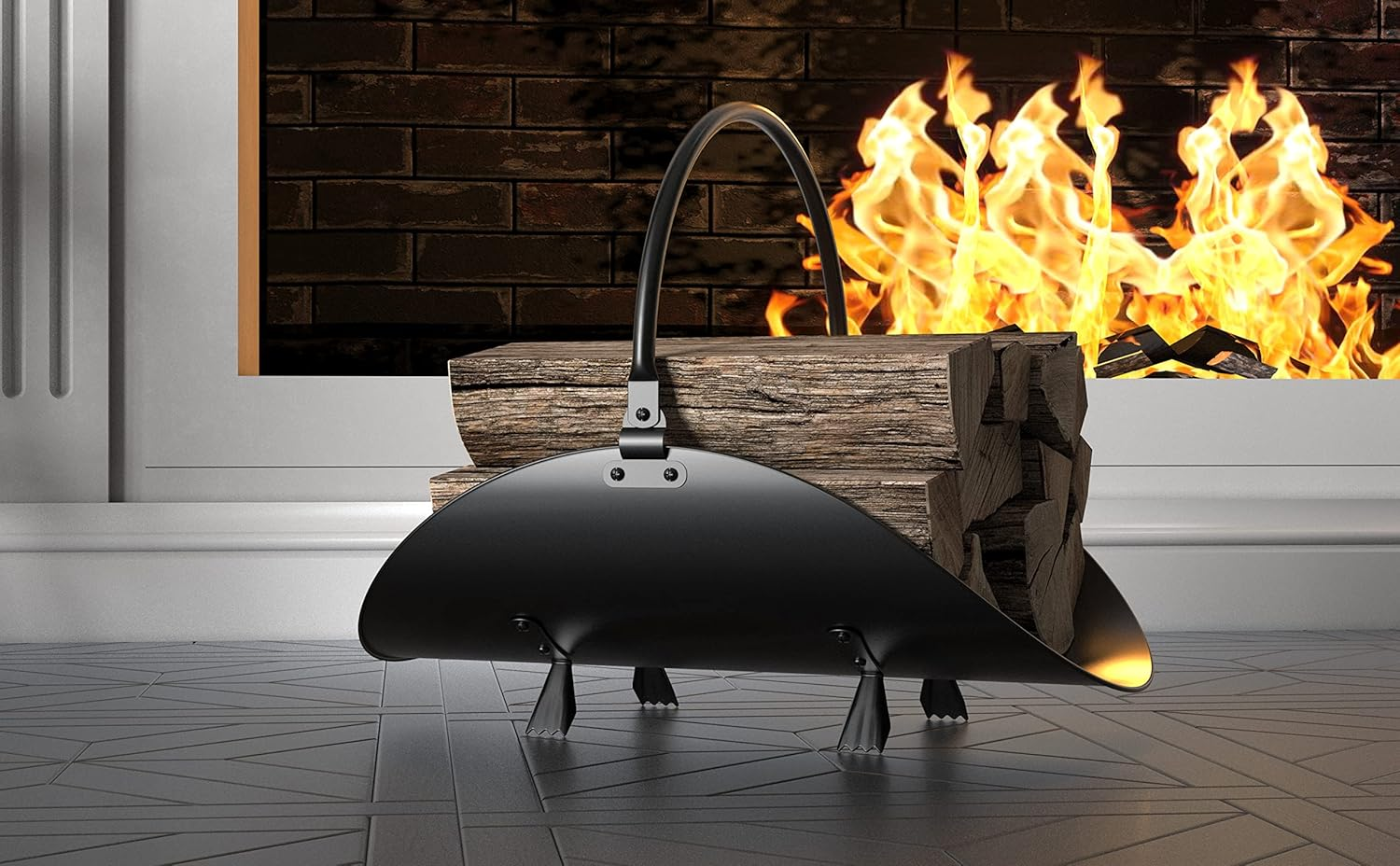 Black Log Holder Indoor and Outdoor Firewood Rack Hearth Basket image number 6