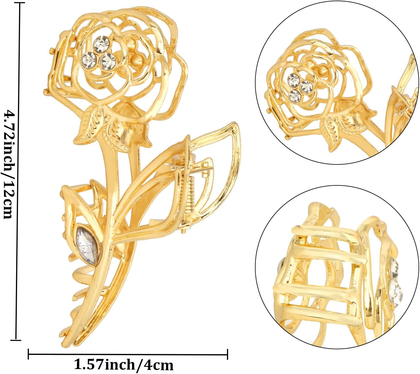 Exipsat Pack of 2 Metal Rose Hair Clips, Large, Gold and Silver, Women'S Elegant Hair Clip for Hairstyles image number 5