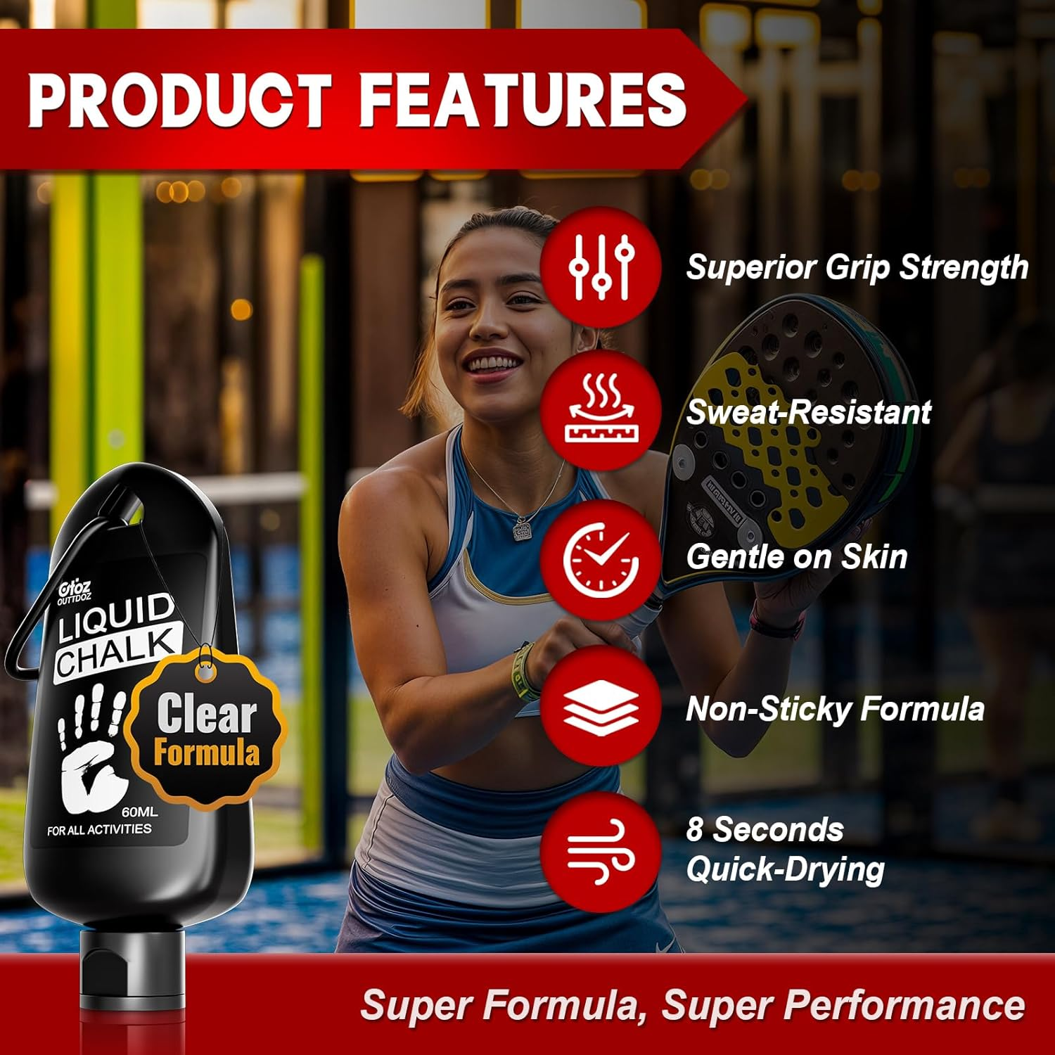 OUTTDOZ Clear Liquid Chalk, Dry Hands Non Sticky Grip Enhancer, Transparent Anti-Slip Solution for Gymnastics Cheerleading Pole Dancing Tennis Golf Pickleball Badminton and All Sports. image number 6