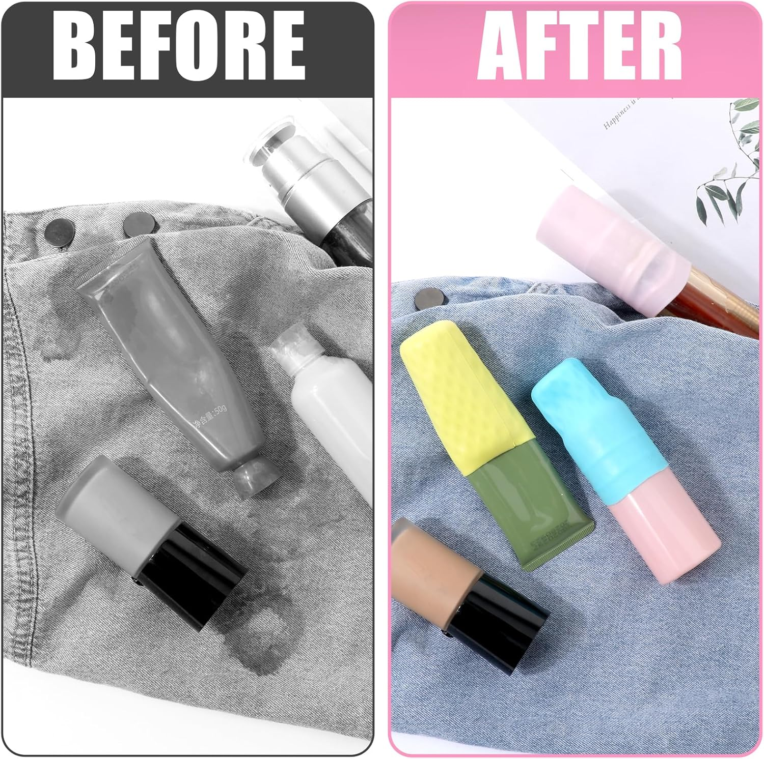 8Pcs Silicone Bottle Covers for Travel, Toiletry Skins for Leak Proof, Portable Leak Locks Travel Accessories, Cruise Ship Must Haves for Women Men, Toiletries for Various Travel Size Bottles