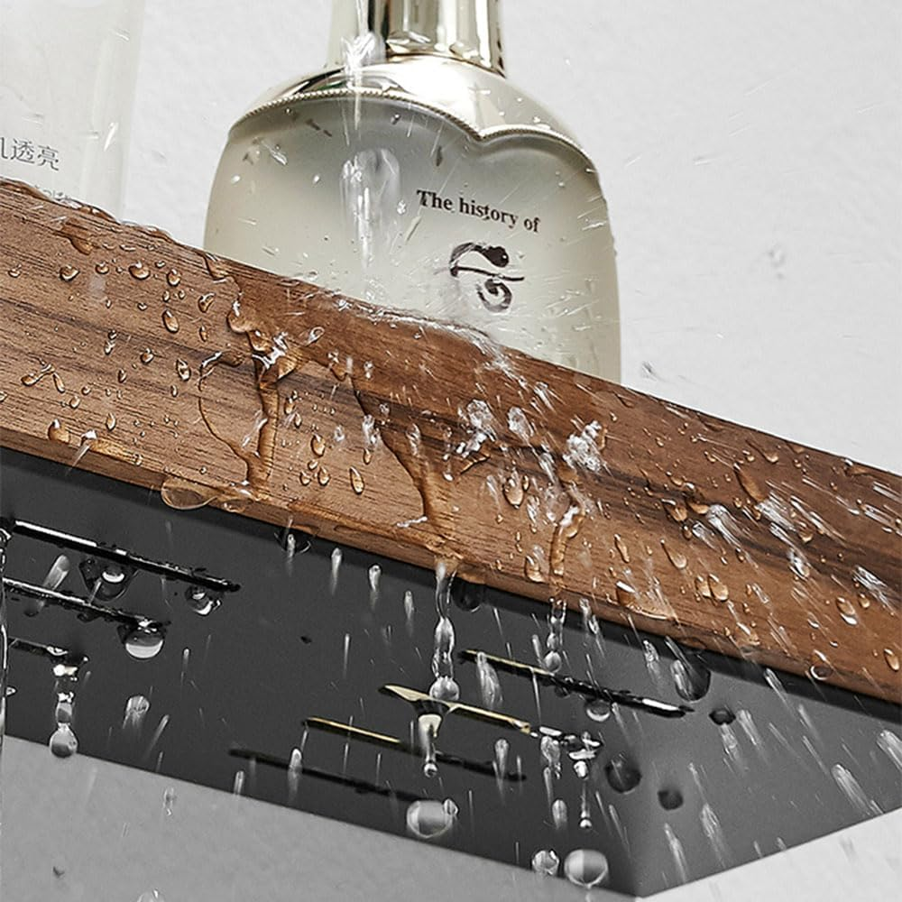 Wall Mounted Floating Metal Shelf Ledge, White Bathroom Shelf Wall Mount Shelf Decorate with Solid Wood Edges Space Saving Rustproof Extra Strong Floating Shelves Storage Shelf (20 Cm) image number 6