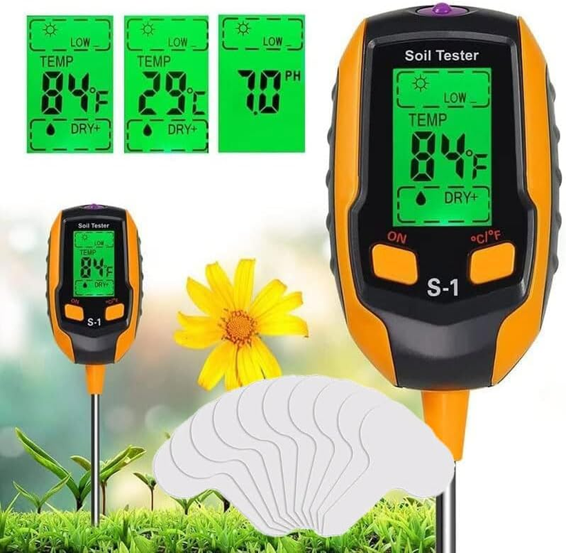 Soil Moisture Meter, 4-In-1 Soil PH Meter, Soil Tester with 20 Labels, Digital Soil PH Tester with Light/Ph/Temperature, Plant Thermometer Test for Gardening, Lawn, Farming, Indoor & Outdoor Plants image number 4