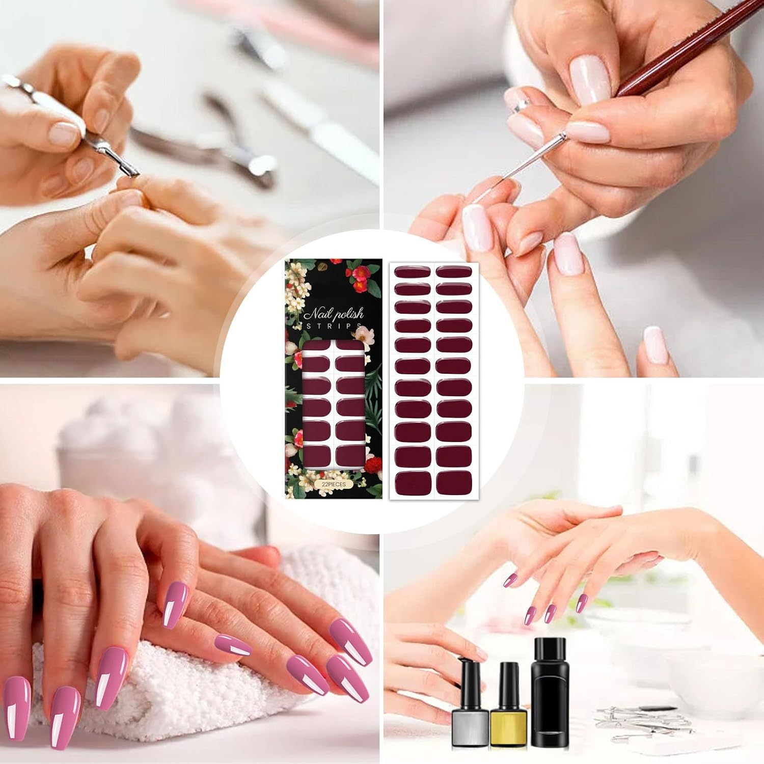 Rrlihjgu Nail Polish Wraps | 22 Piece Stick on Nail Polish | Waterproof Red Decals Long-Lasting Press-On Fingernail Art for Halloween Fall Manicure Pedicure image number 2