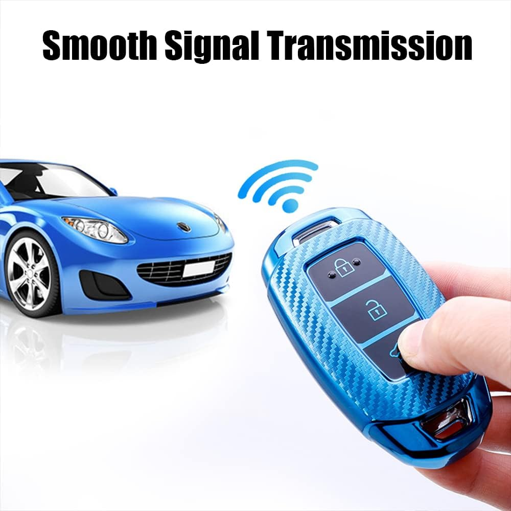 HIBEYO TPU Carbon Fiber Texture Car Key Fob Cover with Keychain Fits for Hyundai Solaris I20 Ix25 Creta Car Key Case Cover