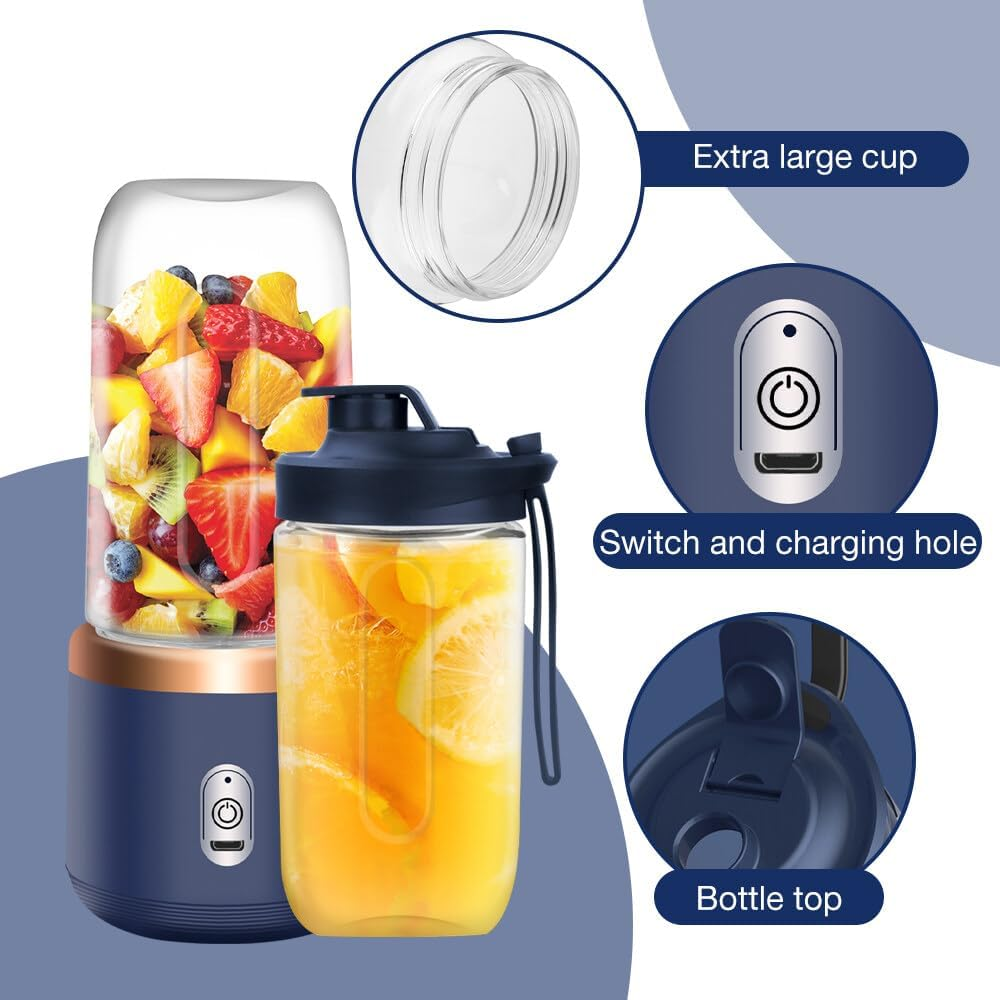 Portable Mixer, TGKYK 400 Ml Portable Blender with Cups, Brushes and 6 Blades, USB Charging Mixer, Smoothie Maker to Go, Stand Mixer, Small for Preparing Milkshakes, Juices, Smoothies