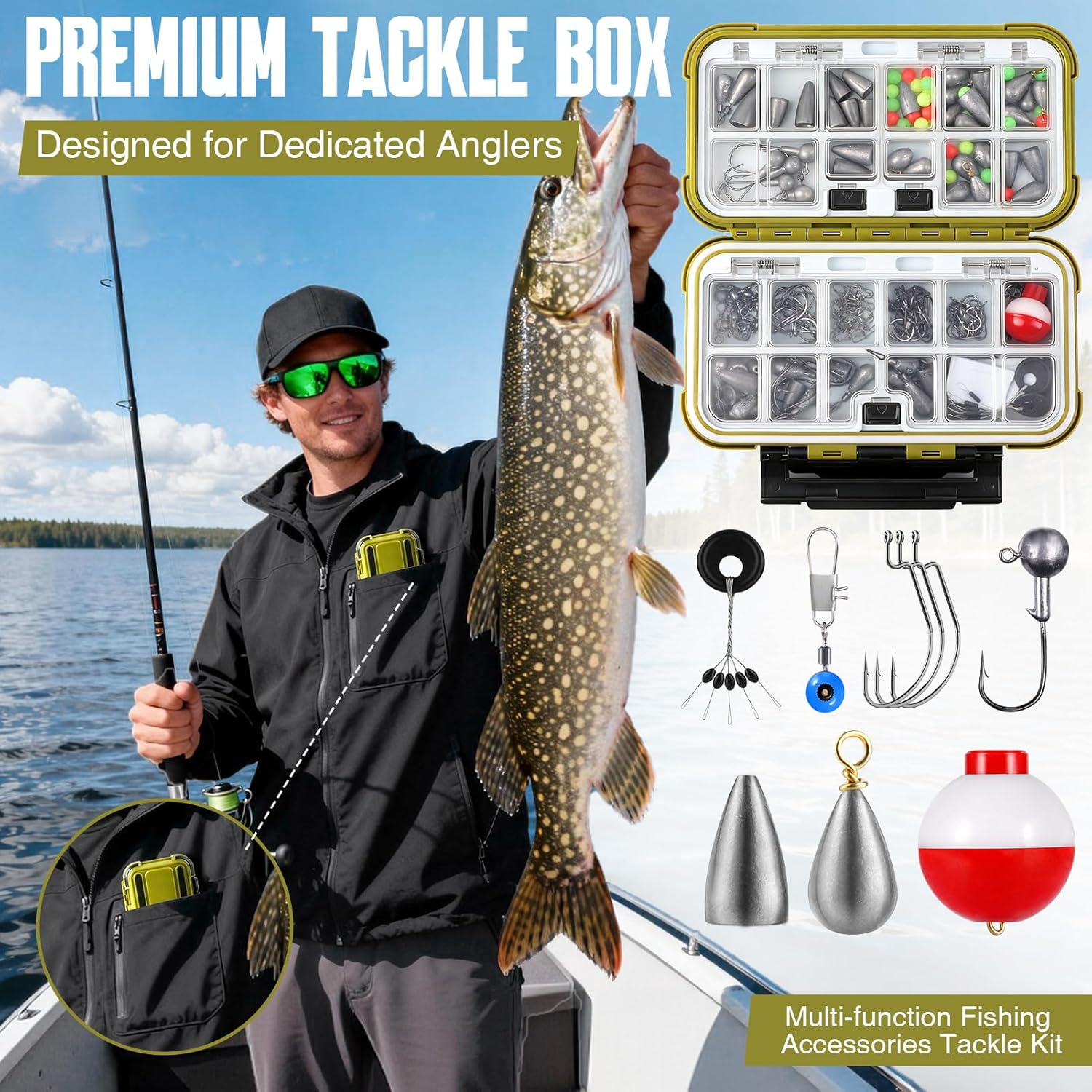 TOPFORT 187/343Pcs Fishing Accessories Kit, Including Jig Hooks, Bullet Bass Casting Sinker Weights, Fishing Swivels Snaps, Sinker Slides, Fishing Set with Tackle Box image number 3