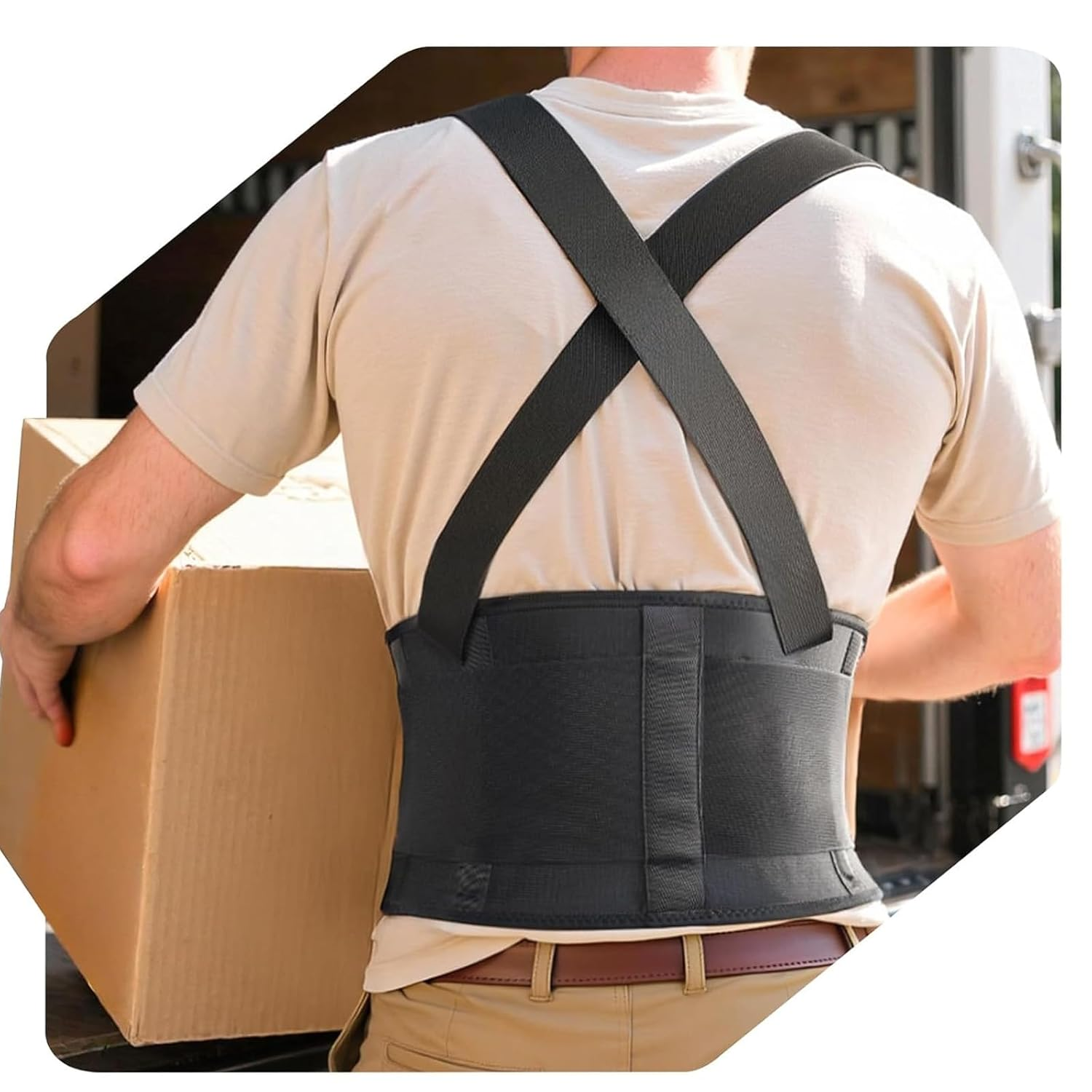 Medical-Grade Work Back Brace with Adjustable Shoulder Straps with Stronger Support & Breathable Mesh Lower Back Support Brace Belt for Men Women,Pain Relief for Sport, Lifting, Warehouse, Construction&Moving-L image number 1