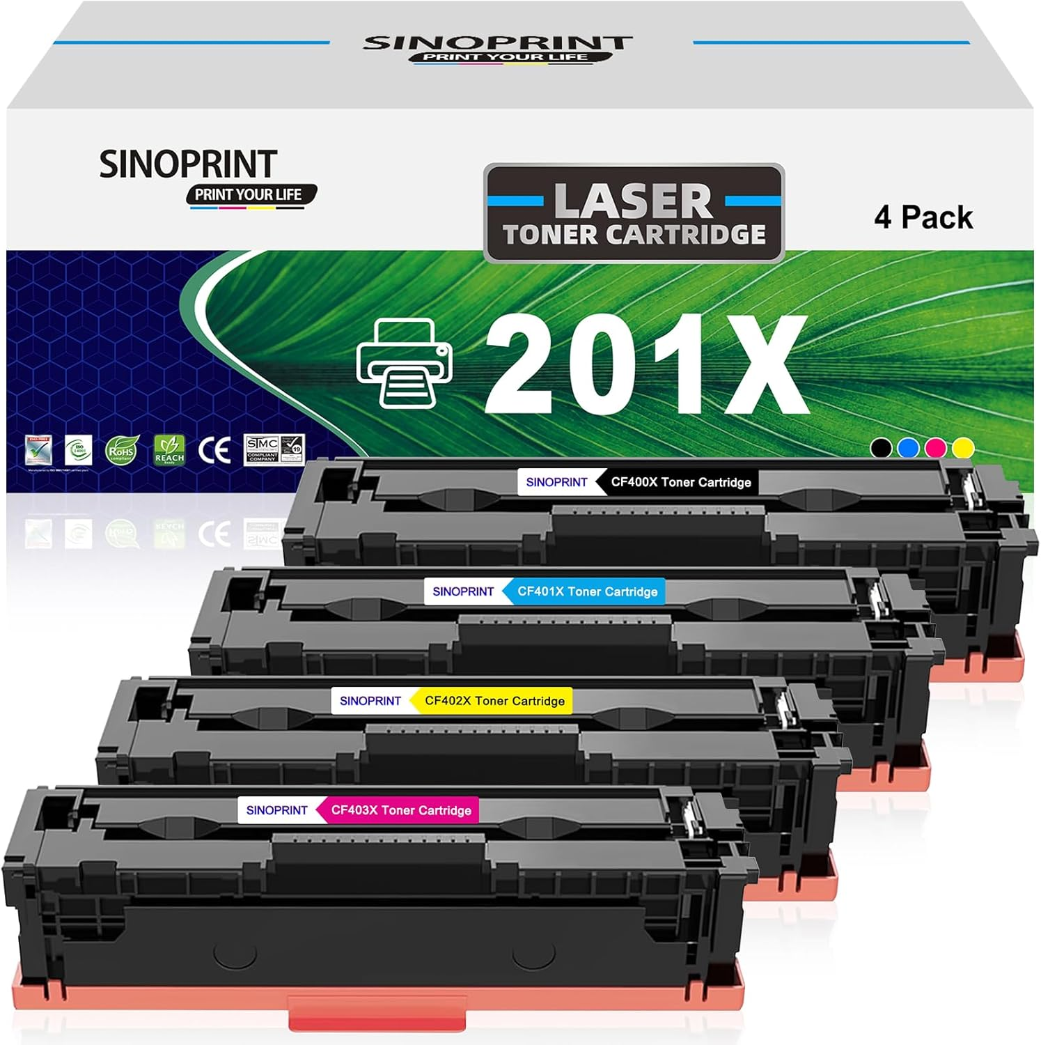 201X 201A MFP M277Dw Toner Cartridges 4 Pack Compatible for HP 201X 201A Color Laserjet Pro MFP M252Dw M277C6 CF400X CF401X CF402X CF403X M252 M277 Printer Ink (Black Cyan Yellow Magenta, 4-Pack)