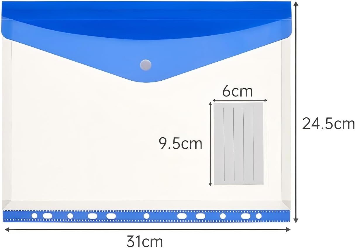 LORJE 6 Pcs Plastic File Folder Envelopes with Label Pocket, Transparent Assorted Colours Document Folders,A4 Clear Folders,File Envelopes Folder. image number 1