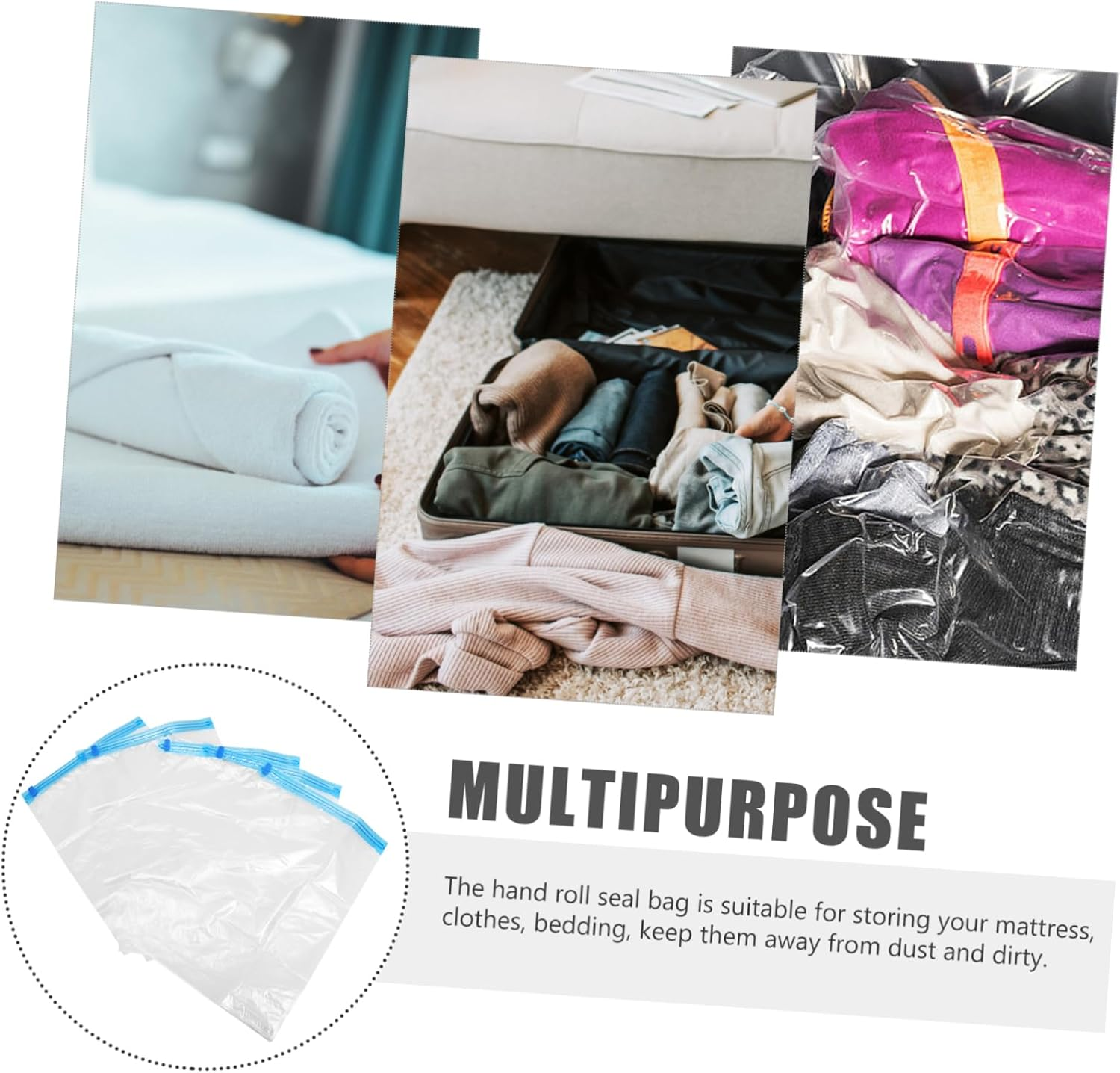 Levemolo 5Pcs Travel Hand Roll Vacuum Compression Bags for Clothes Space Saver Bags for International Travel Must Haves Material for Easy Identification image number 5