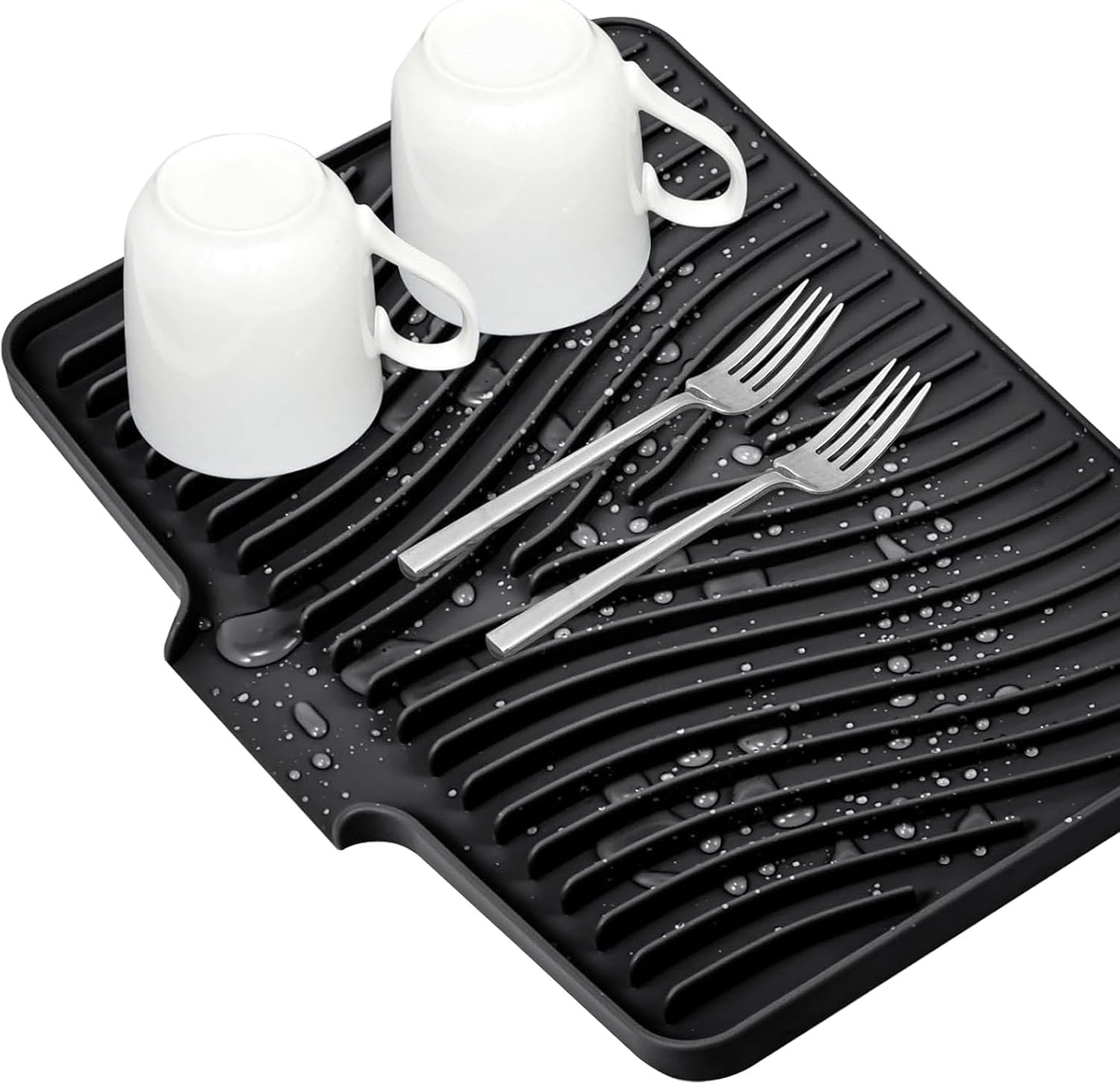 Premium Silicone Dish Drying Mat for Kitchen Sink | Non-Slip Drainage Pad with Integrated Water Channels | Heat-Resistant Stone Texture | Protects Countertops | 40X33Cm (Black) image number 3