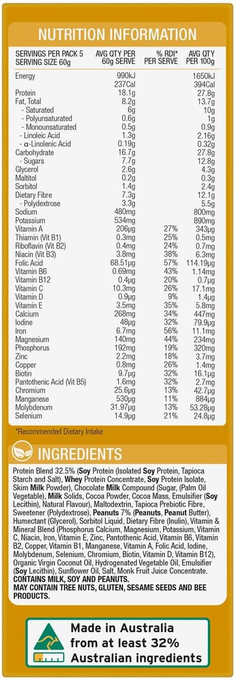 Optislim VLCD Peanut Butter Bar 5X60G image number 3