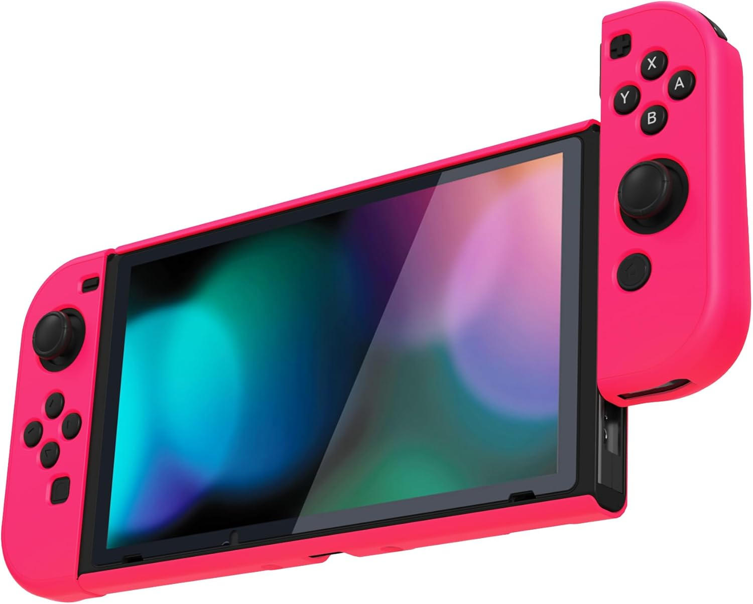 Playvital Upgraded Dockable Case Grip Cover for Nintendo Switch, Ergonomic Protective Case for Nintendo Switch, Separable Protector Hard Shell for Joycon - Bright Pink image number 1