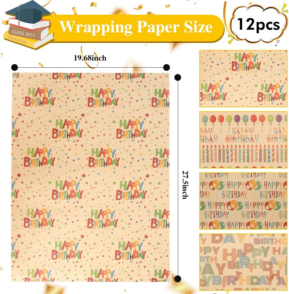 Rugwioyu Music Wrapping Paper 12 Sheets 20X27In Folded Flat Gift Wrapping Paper 4 Style Birthday Gift Wrapping Paper image number 5