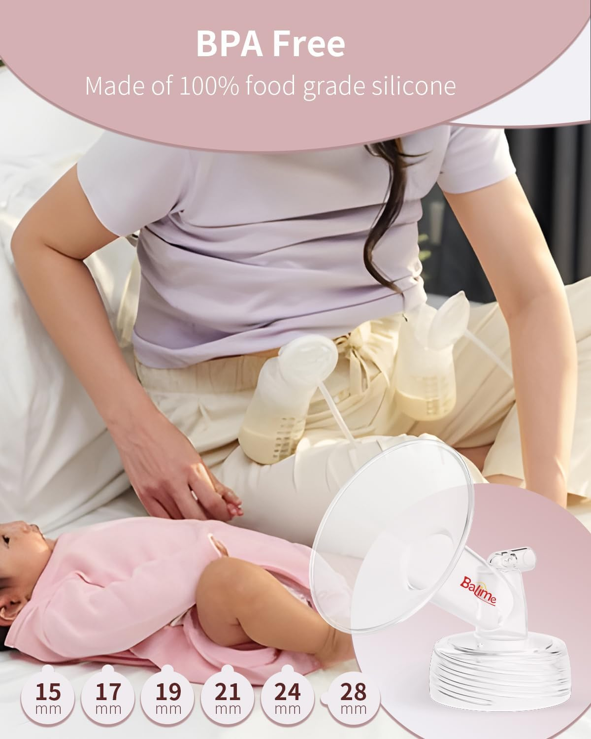 BALIME Breast Pump Parts Compatible with Spectra S1/S2/9 Plus, Not Original Accessories,Wide-Mouth 24 Mm Flange, Replaces Spectra Shield（2Pcs） image number 1