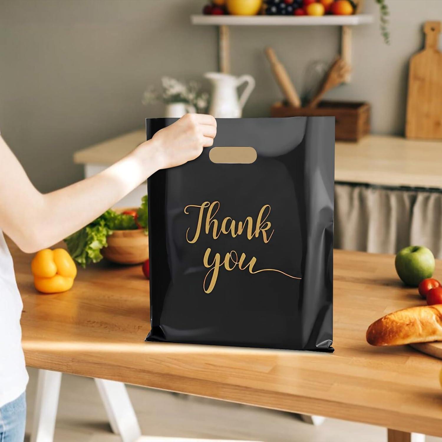 Thank You Bags 100Pcs Thank You Gift Bags 12X16In Retail Bags for Small Business Plastic Shopping Bags Goodie Bags for Stores, Boutique, Clothes, Business Gift (Black) image number 4