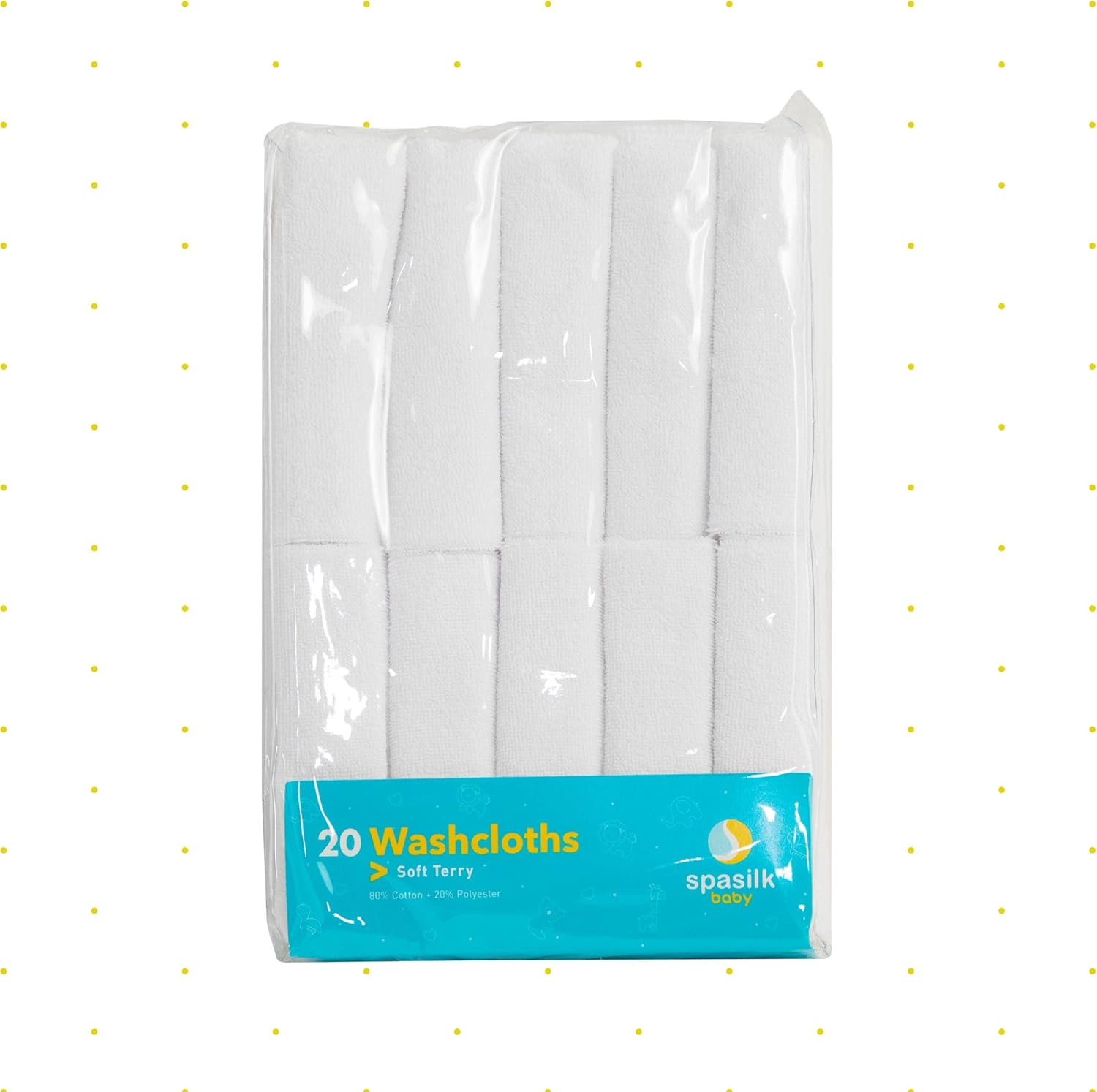 Spasilk Washcloth Wipes Set for Newborn Boys and Girls, Soft Terry Washcloth Set, Pack of 20, White image number 3