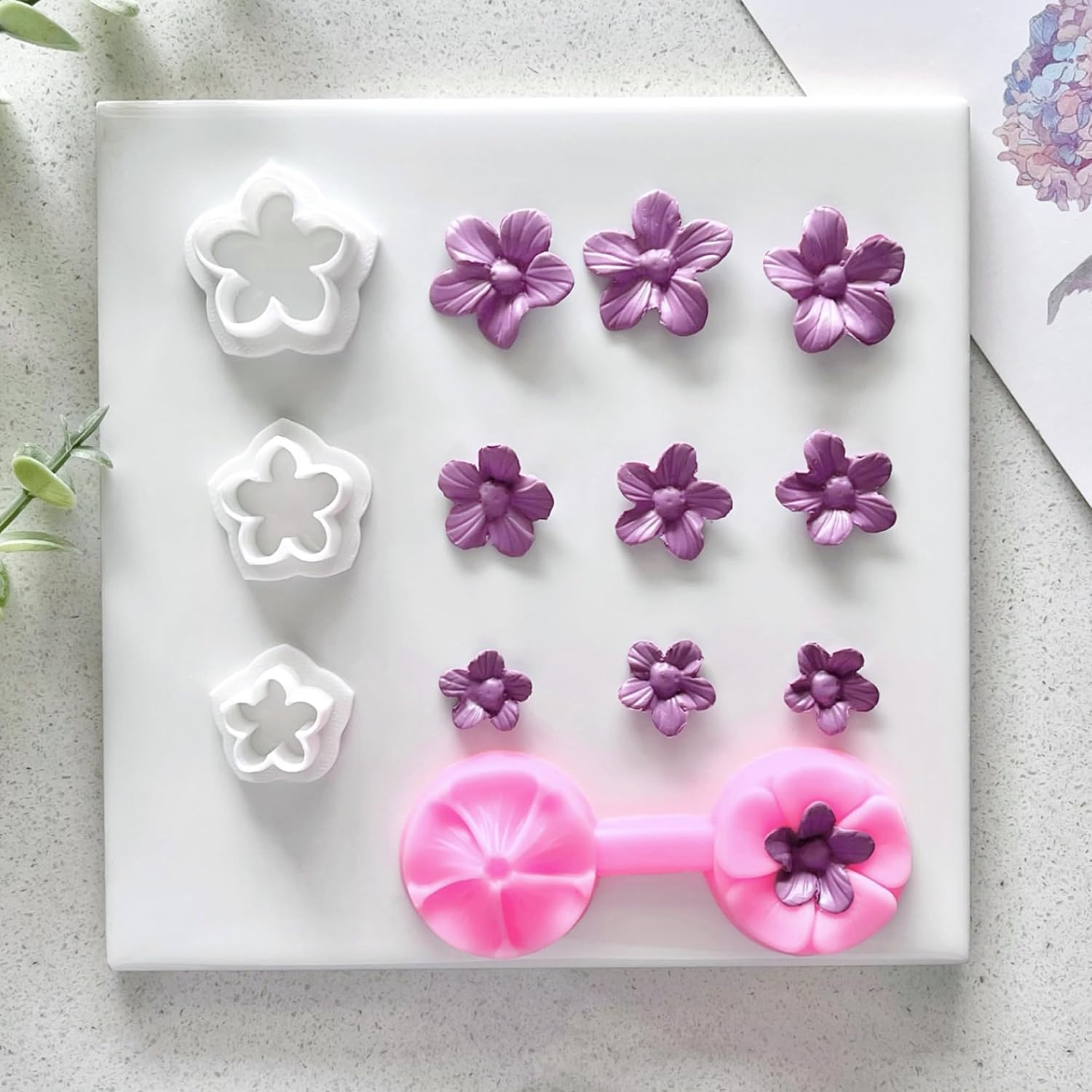 Flower Petal Clay Cutters - 3Pcs Polymer Clay Cutters for Earrings Making with 1Pc Petal Press Mold - Jewelry Making Tools - Leaf1 image number 6