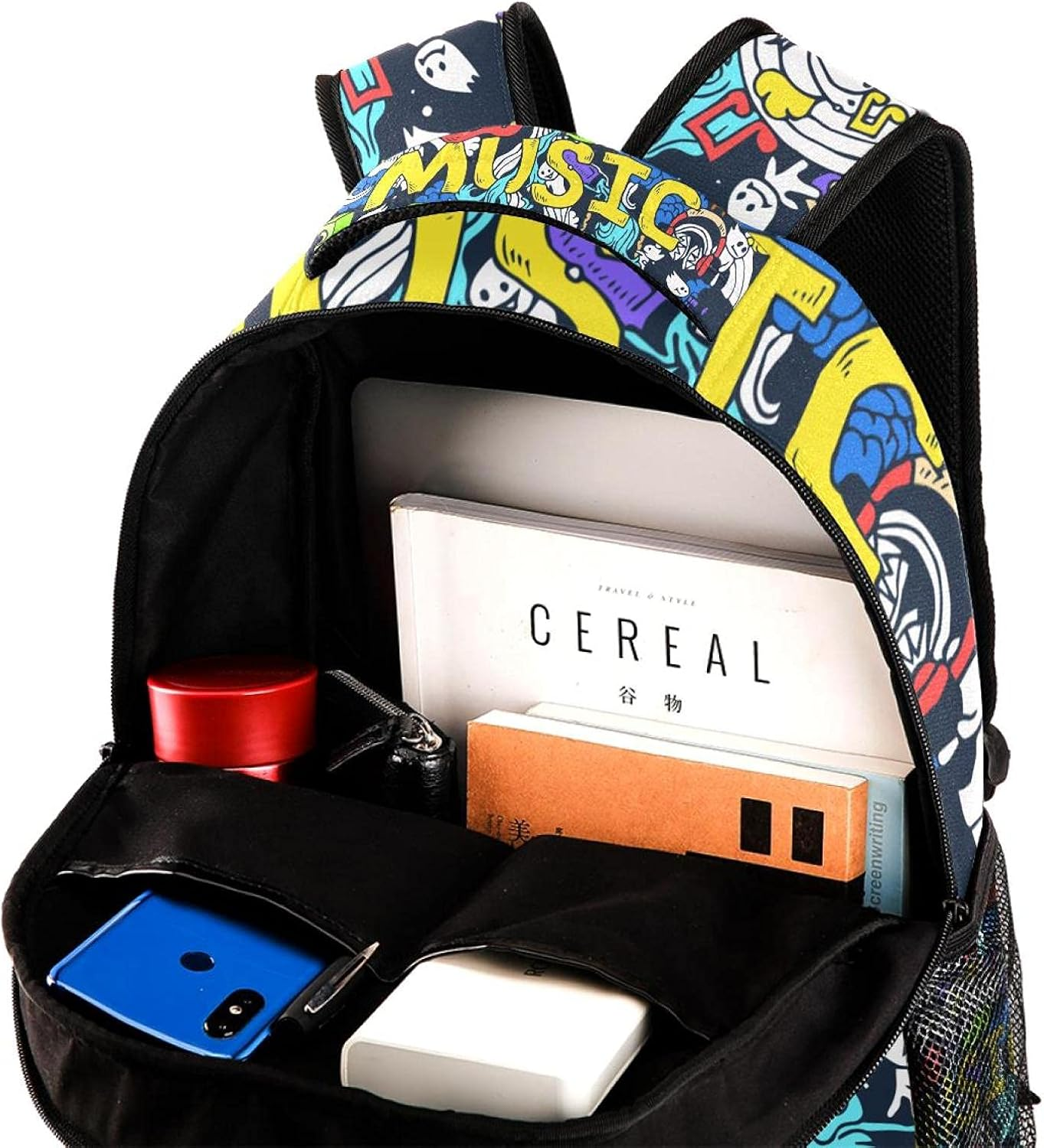 Musical Art with Funny Creatures Backpack Students Shoulder Bags Travel Bag College School Tote Backpacks