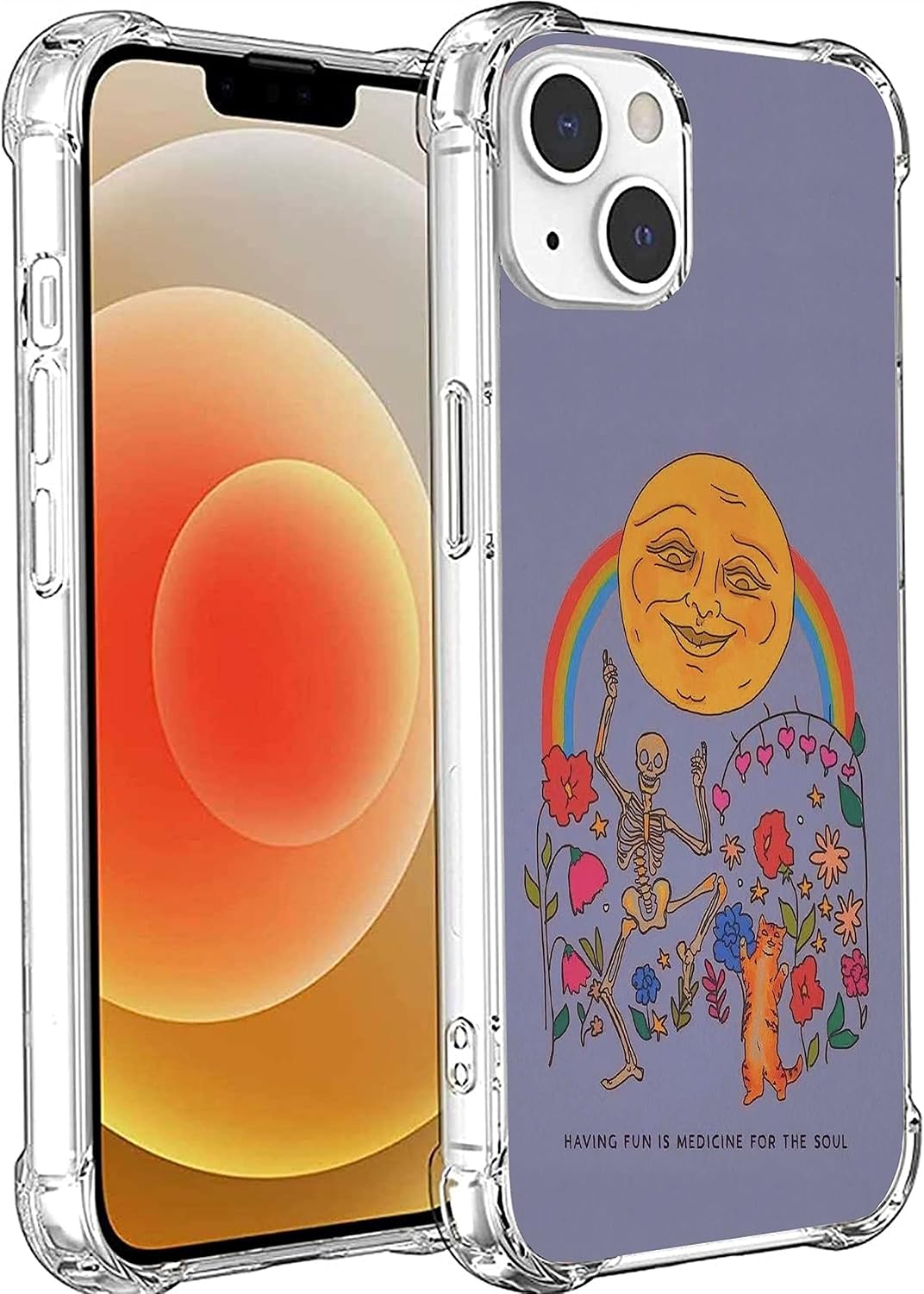 Hippie Sun Skeleton Cat Flowers Case Compatible with Iphone 13, Vintage Hippie Vibe Case for Iphone 13, Trendy TPU Phone Case Cover image number 2