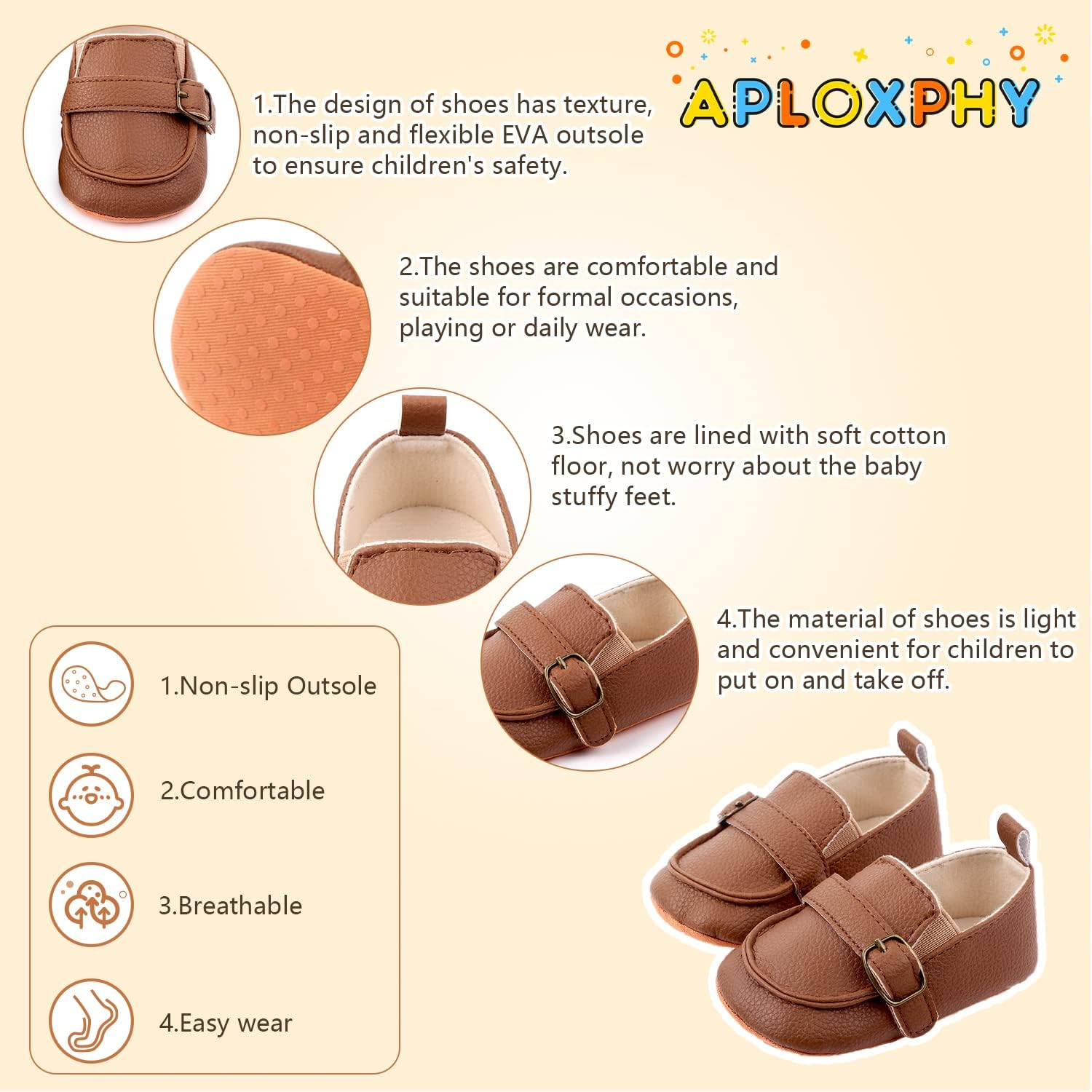 Aploxphy Baby Girls Boys Classic Loafers Infant Oxford Dress Shoes Prewalker Soft Slip on Moccasin Crib Flats Newborn Shoes image number 4