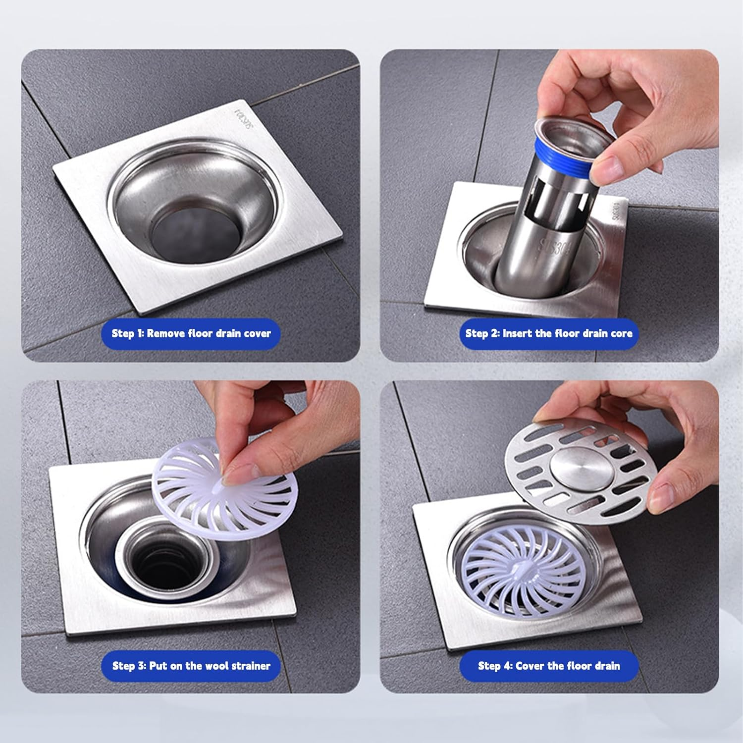 Qruilantu Odor Proof Floor Drain，Shower Floor Drain Backflow Preventer，304Stainless Steel Drain Filter，Prevent Backflow, Prevent Anti-Odor Dispersion in Bathroom and Kitchen(Depth 3.3'') image number 2