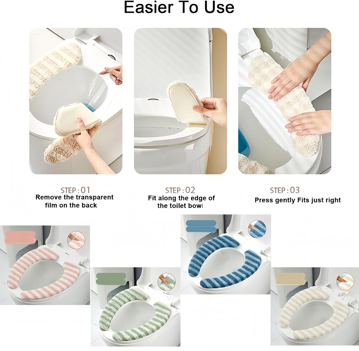 2Packs Toilet Seat Covers & 1 Hand Lid Lifter(Color Randomly) Combo, Universal Fit for All Standard Toilets, Anti-Slip & Warm Design (Beige and Green) image number 3